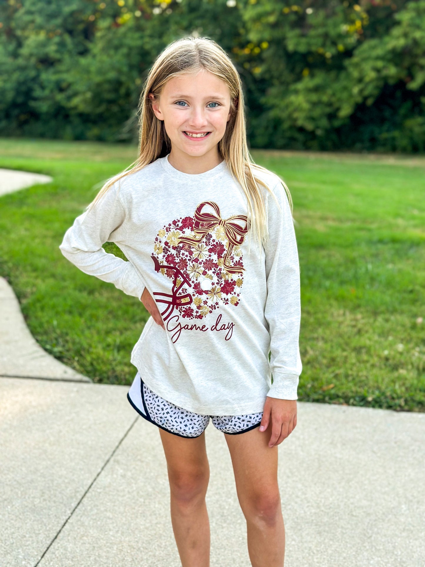 Floral Football Helmet Long Sleeve - Maroon/Gold YOUTH