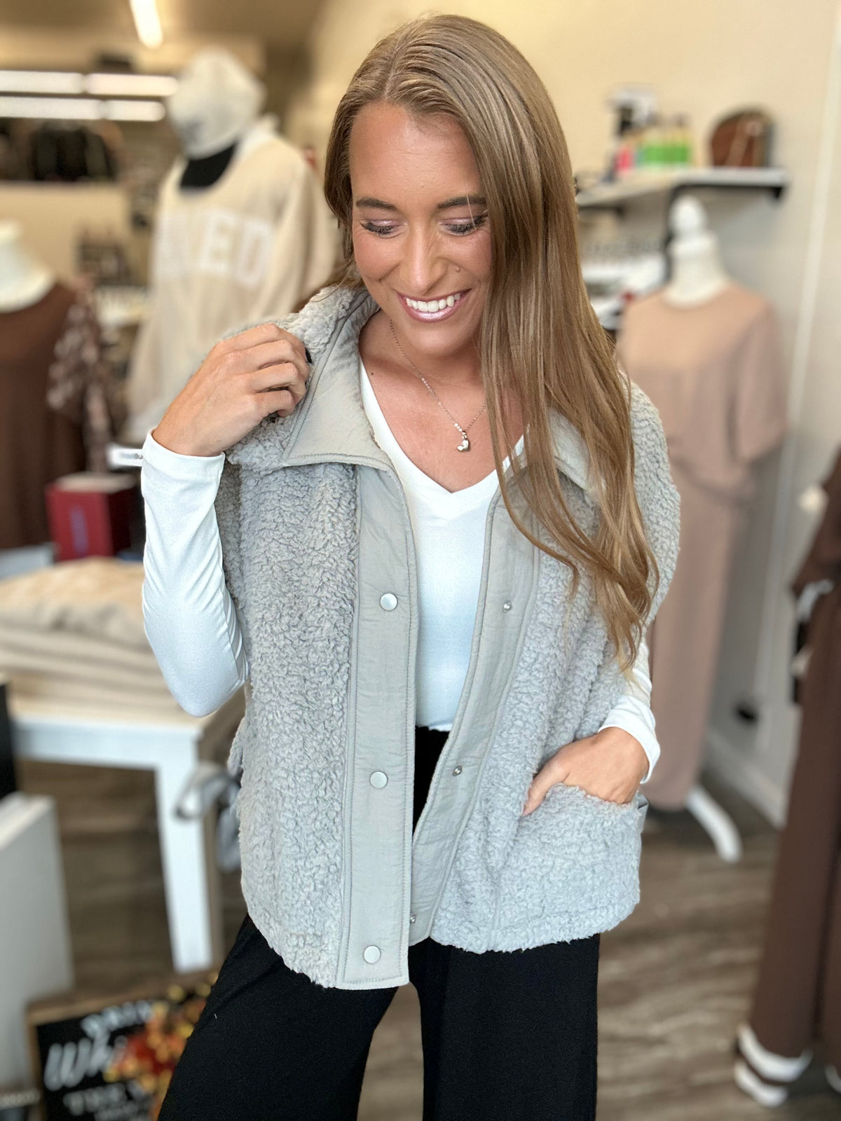 Winter Days Oversized Sherpa Vest (Grey)