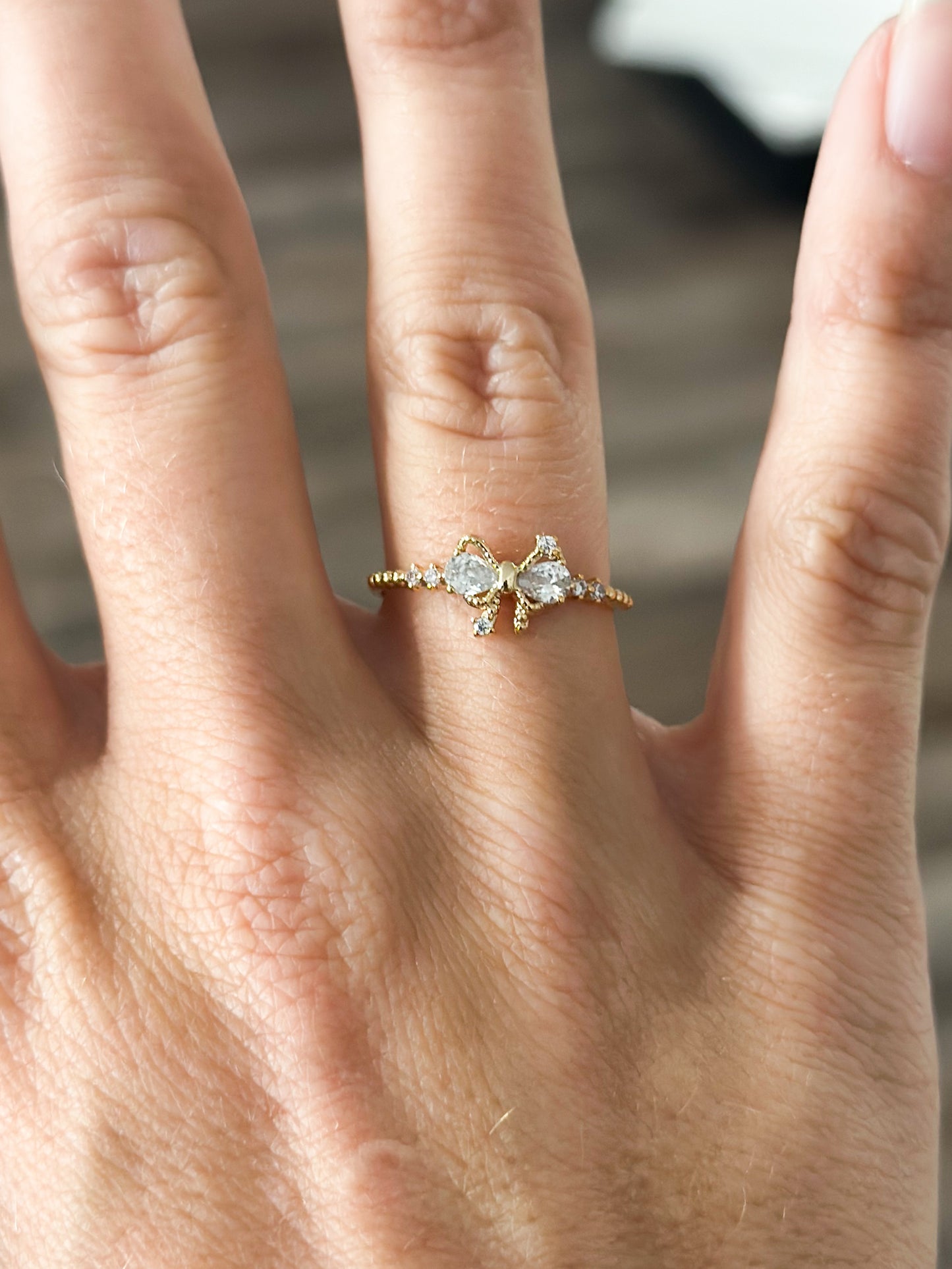 Pave Ribbon Bow Ring - Gold