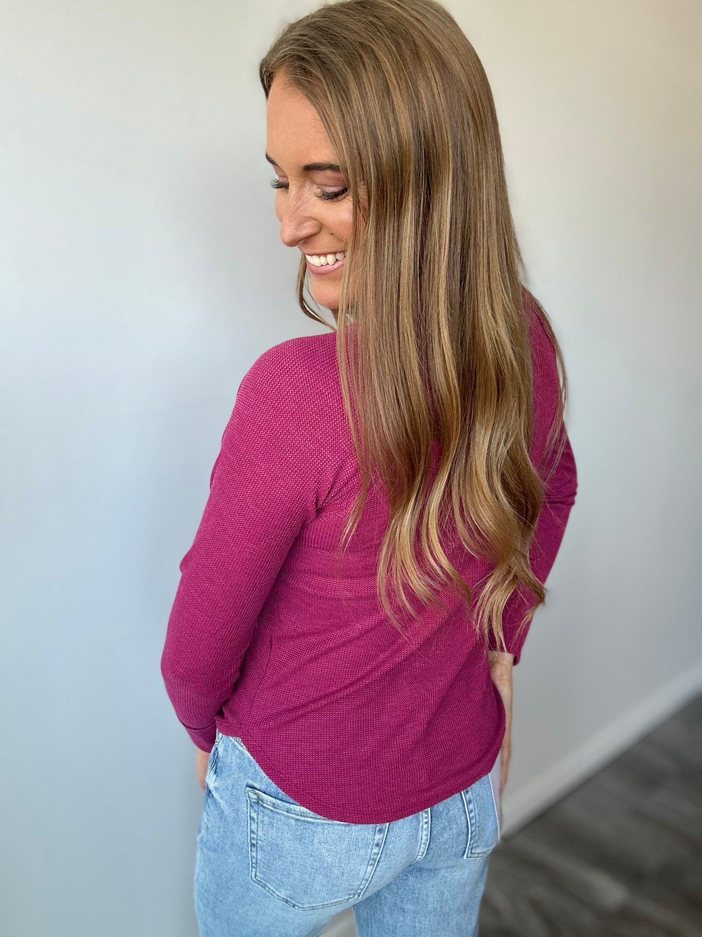 Always Around Waffle Knit Top - Wine