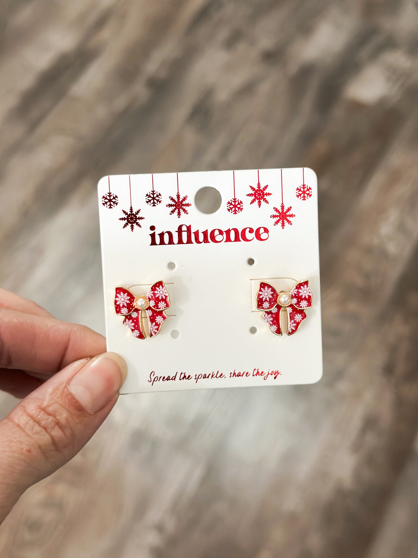 Red/Snowflakes Bow Earrings