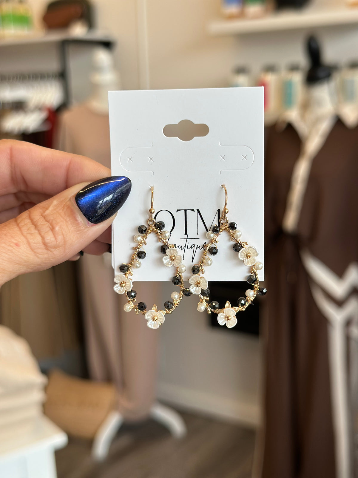Beaded Floral Teardrop Earrings