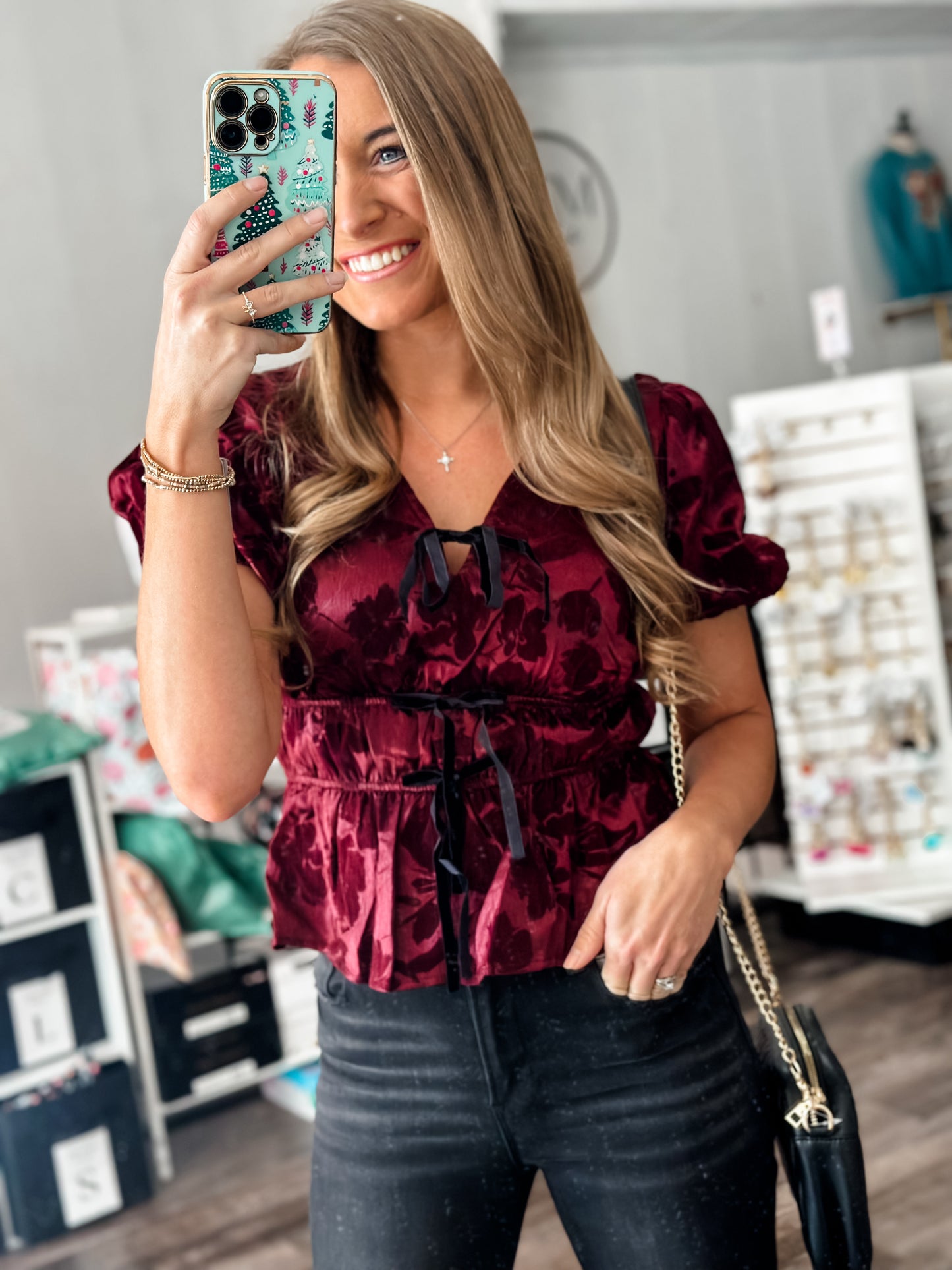 Glam Hour Velvet Bow Detail Top