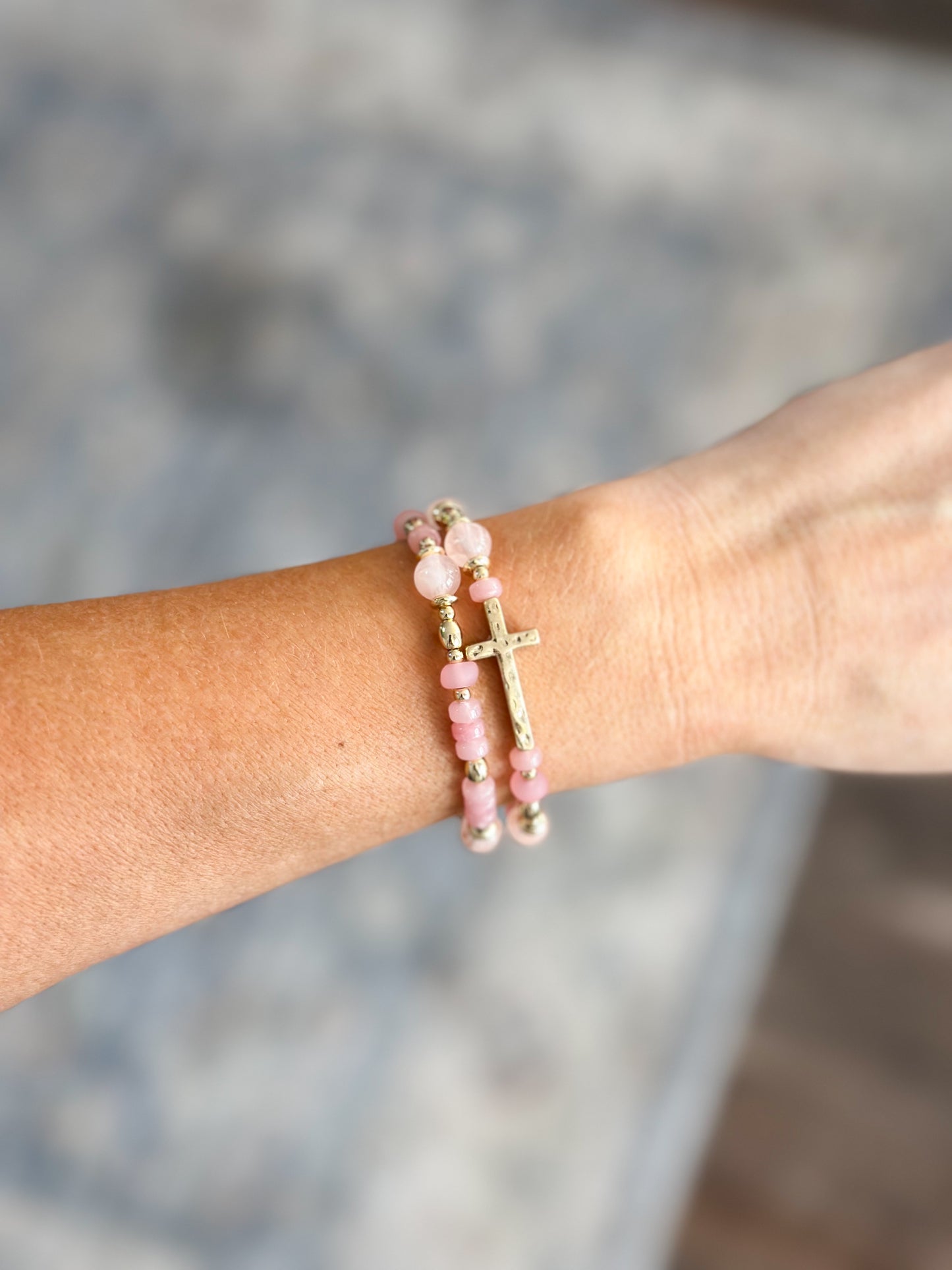 Beaded Cross Bracelet (Pink)