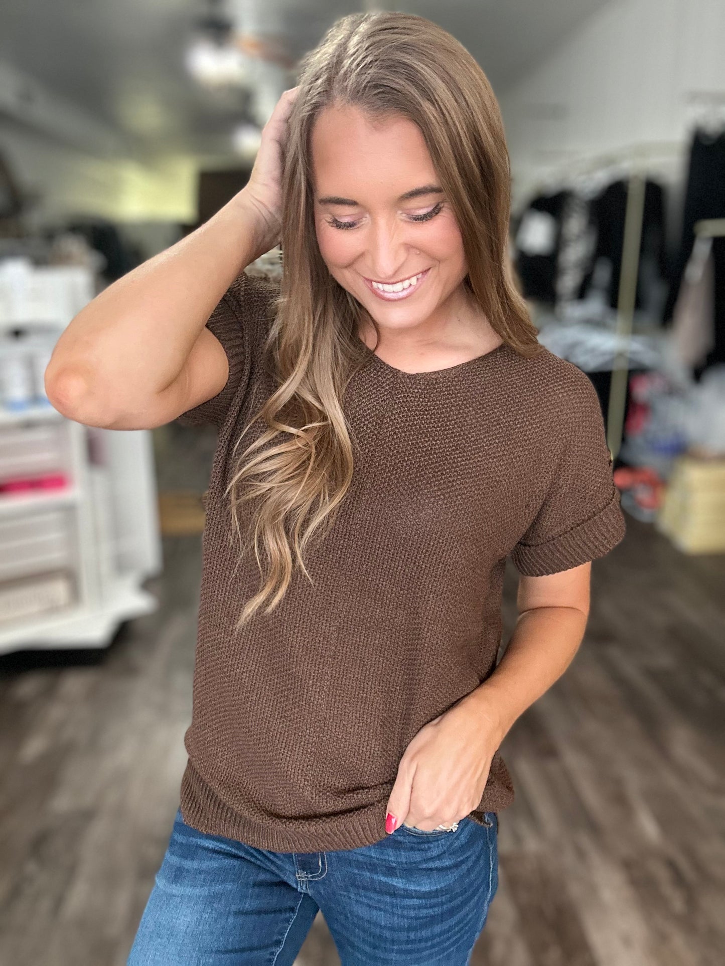 Hidden Gem Sweater Top - Brown