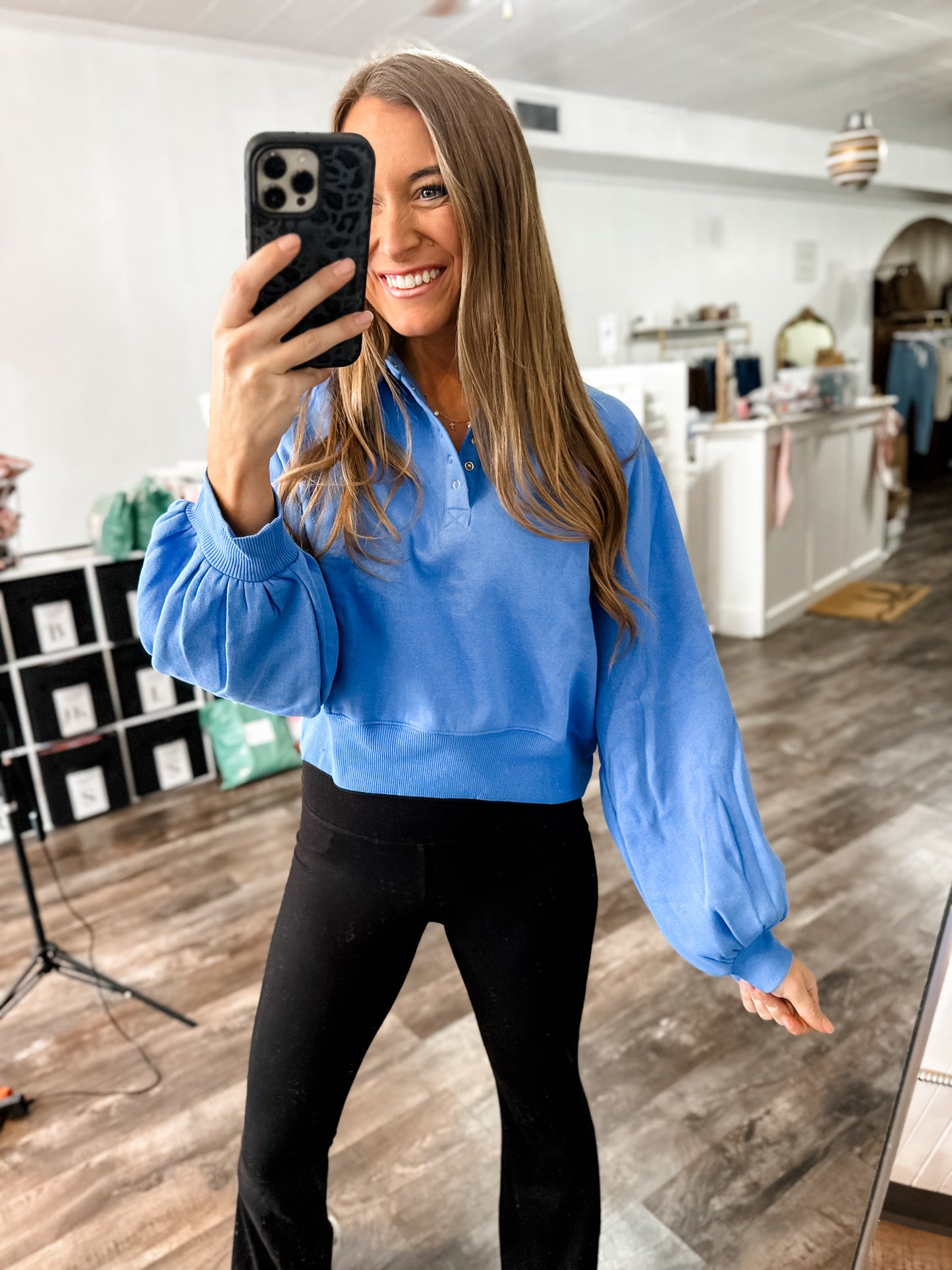 Becca Button Pullover (Marine) - Simply Southern