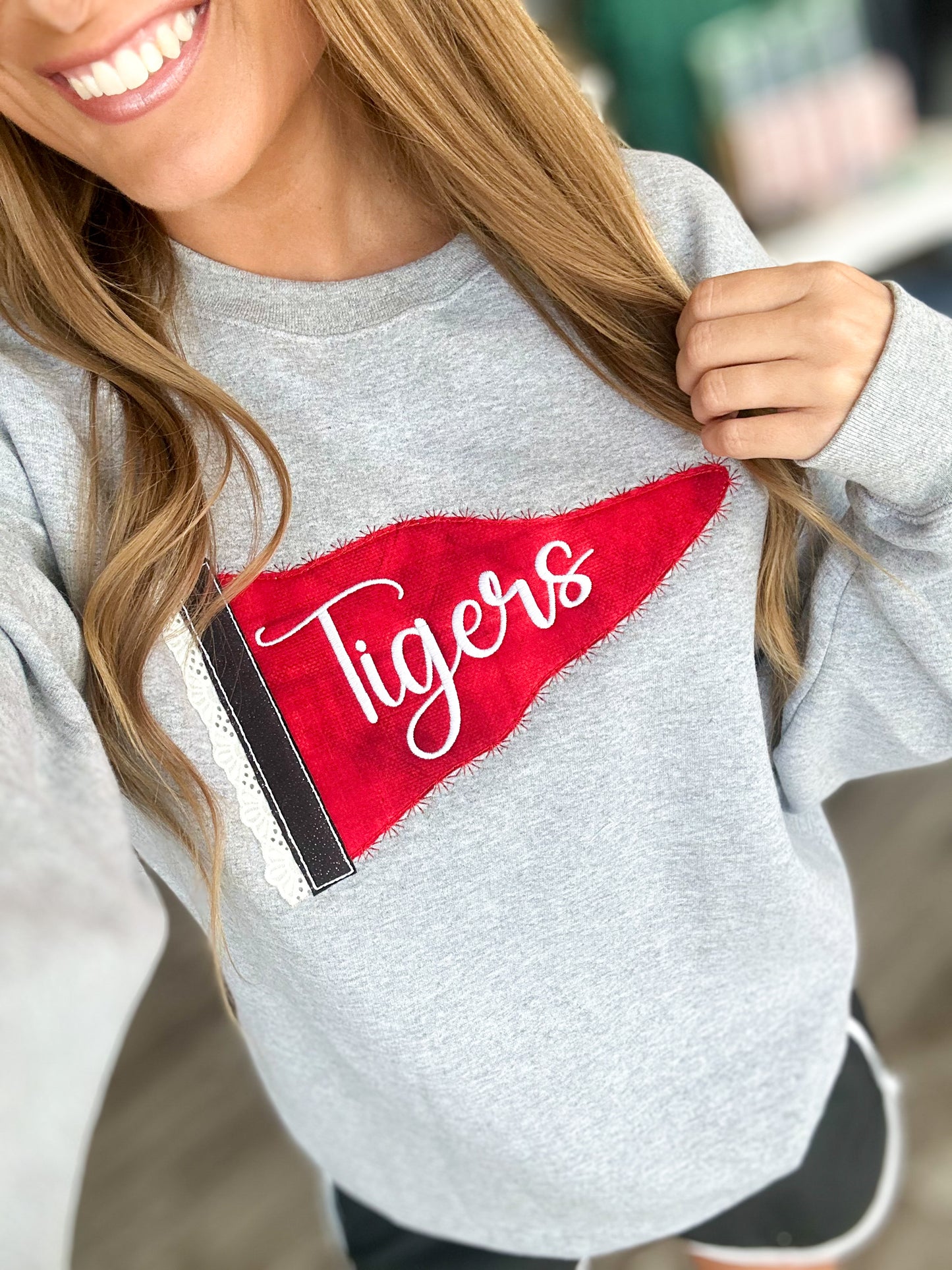 Tigers Pennant Flag Embroidered Crewneck