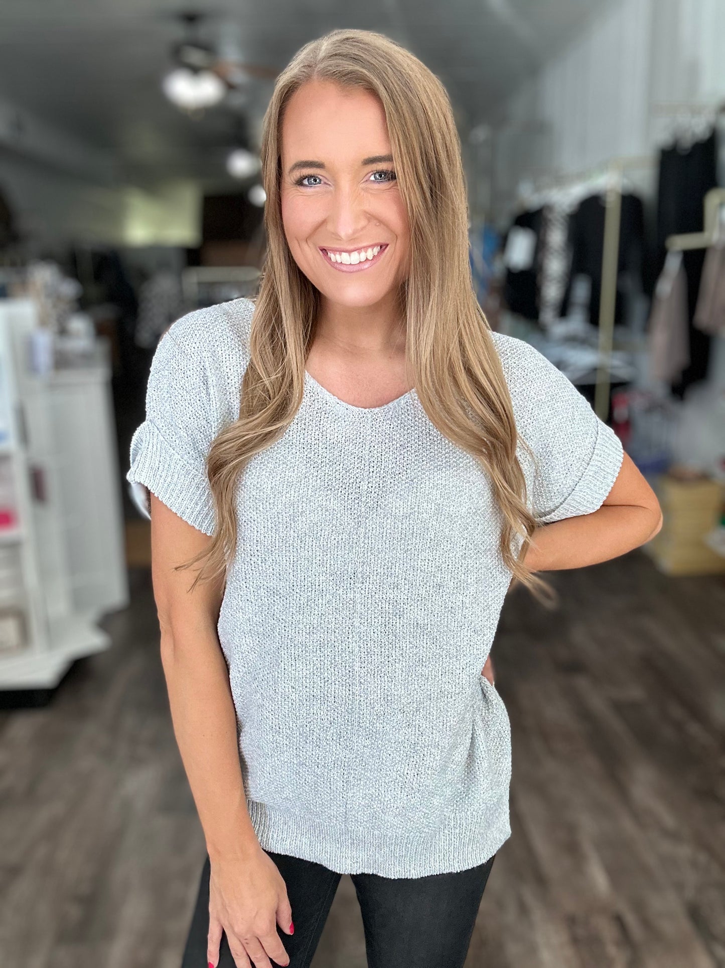 Hidden Gem Sweater Top - Grey