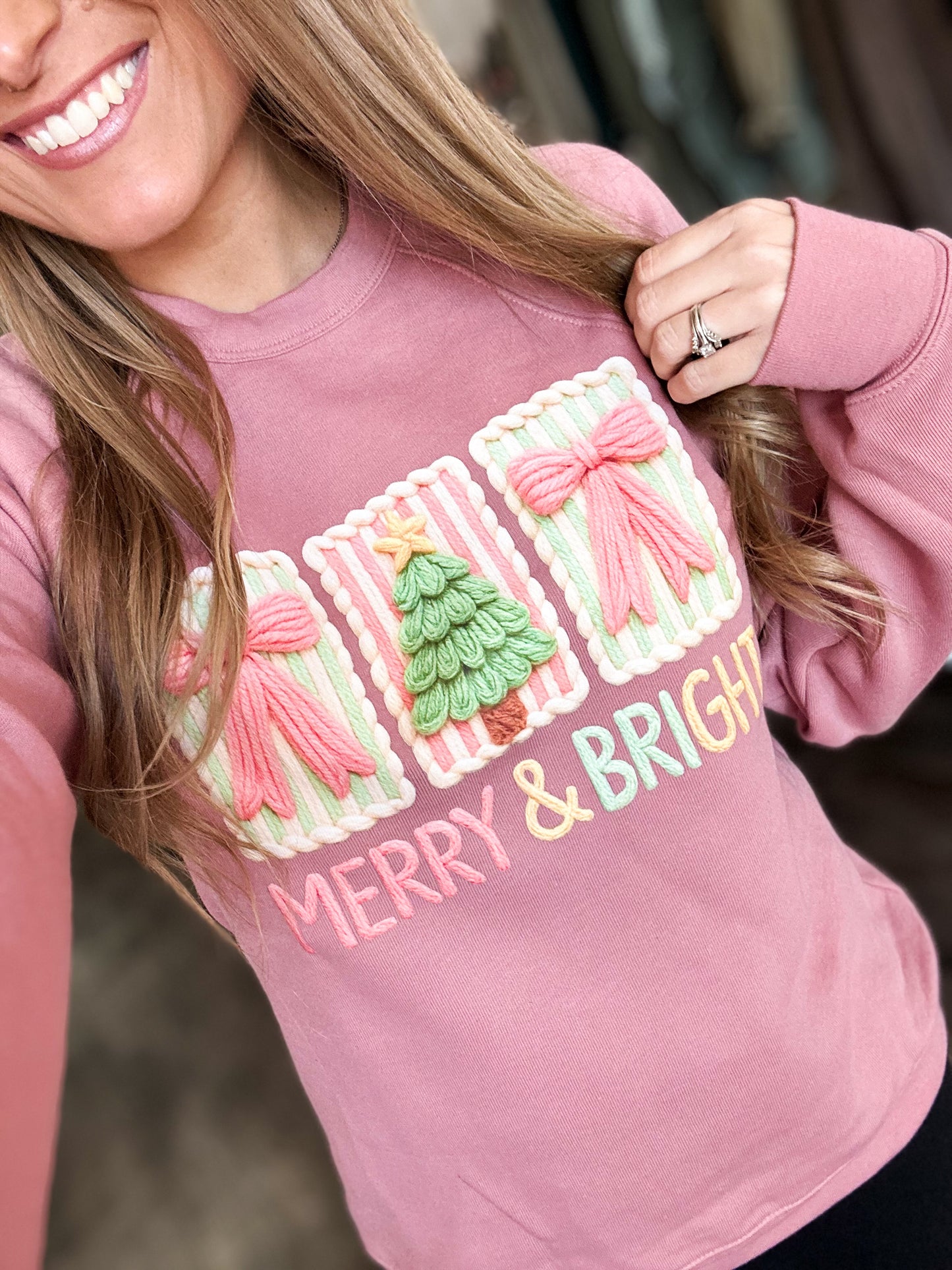 Merry & Bright Faux Yarn Crewneck