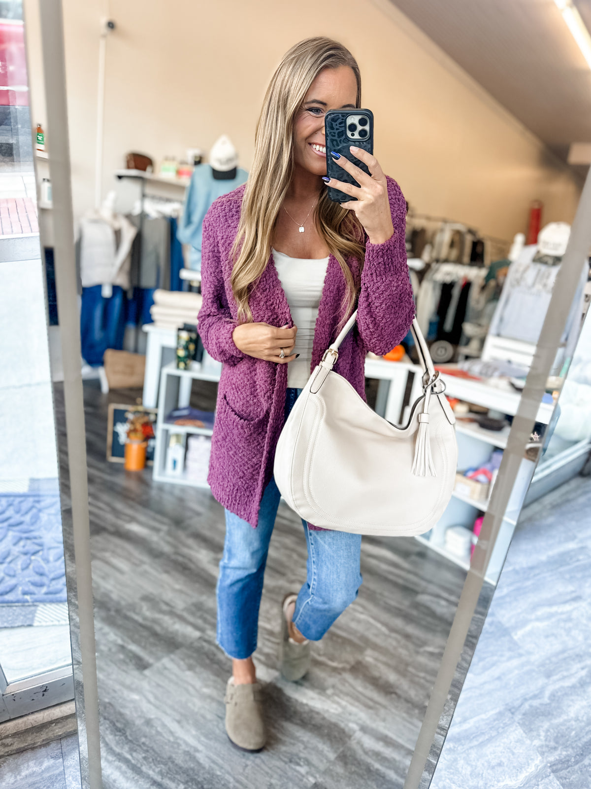 Hannah Popcorn Cardigan (Plum)