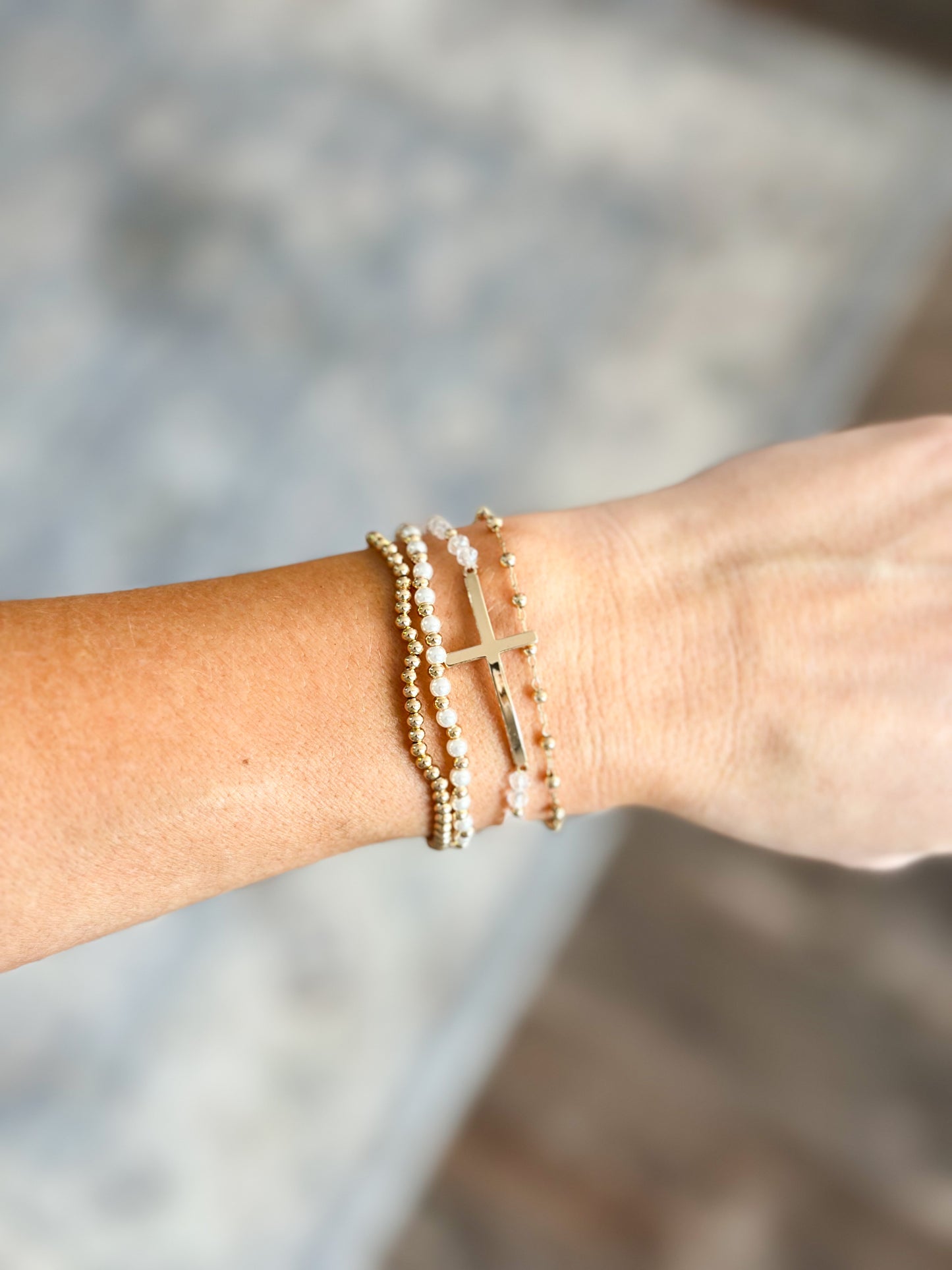 Cross Charm & Pearl Beaded Bracelet
