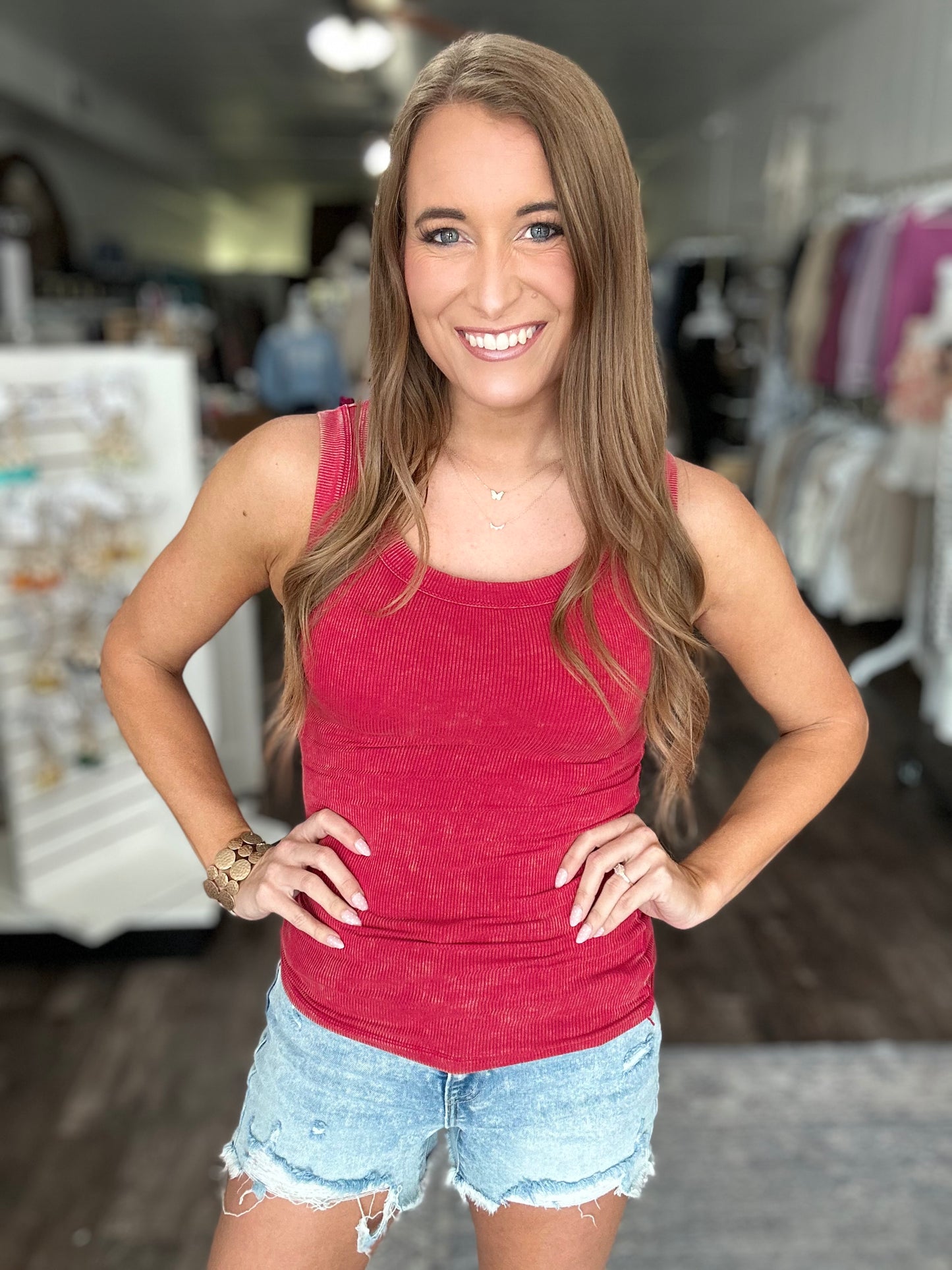 Better Than Basic Ribbed Tank (Dark Red)