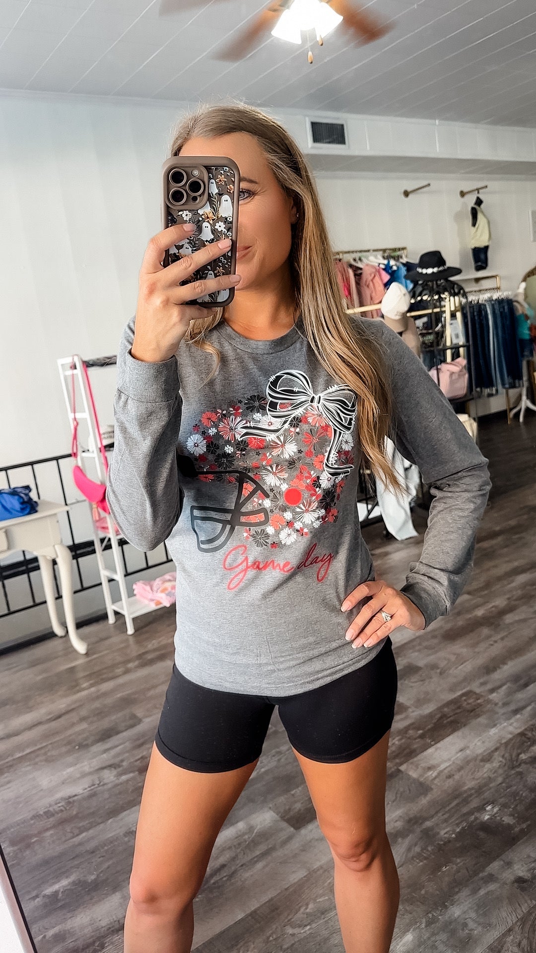 Floral Football Helmet Long Sleeve - Black/Red ADULT