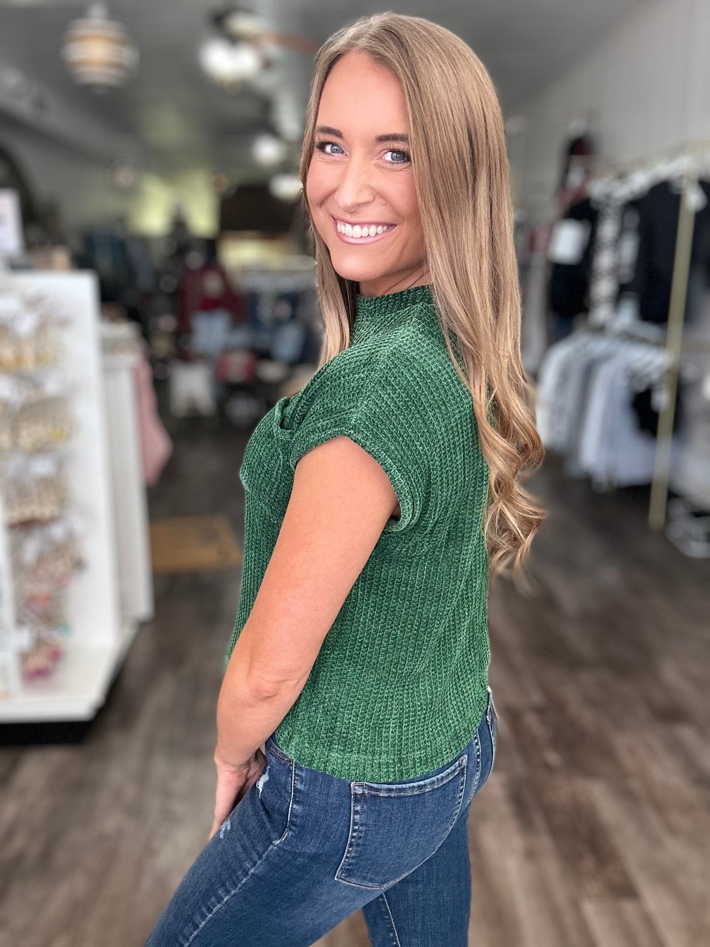 Socially Sweet Chenille Sweater Top (Green)
