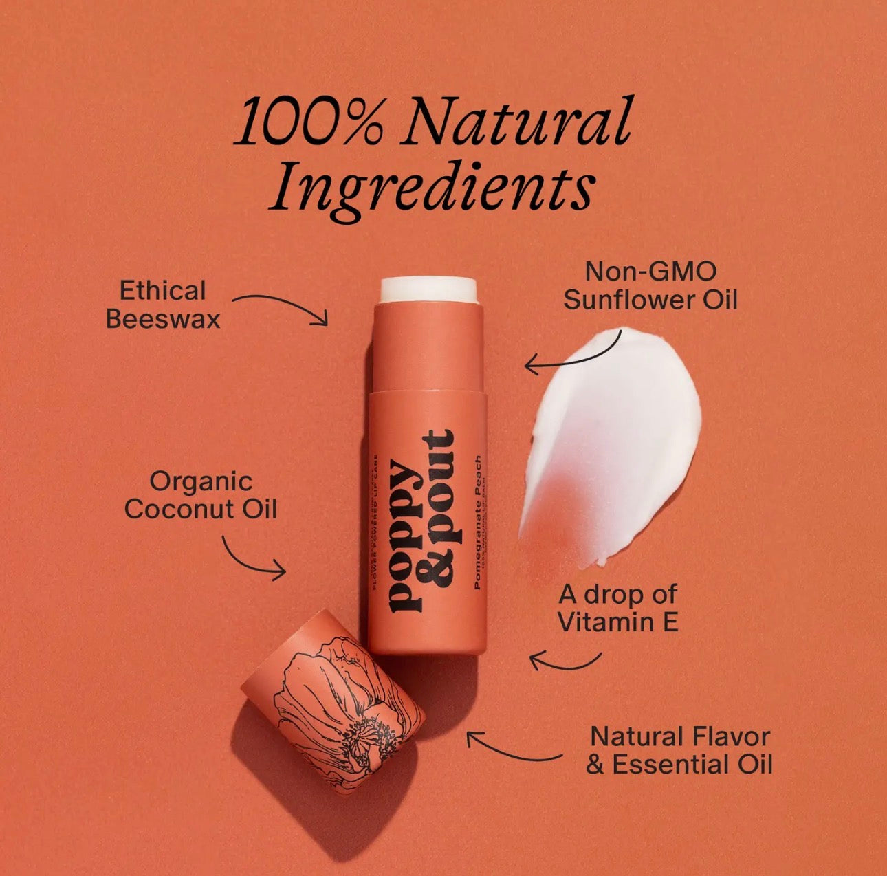 Poppy & Pout Lip Balm - Pomegranate Peach