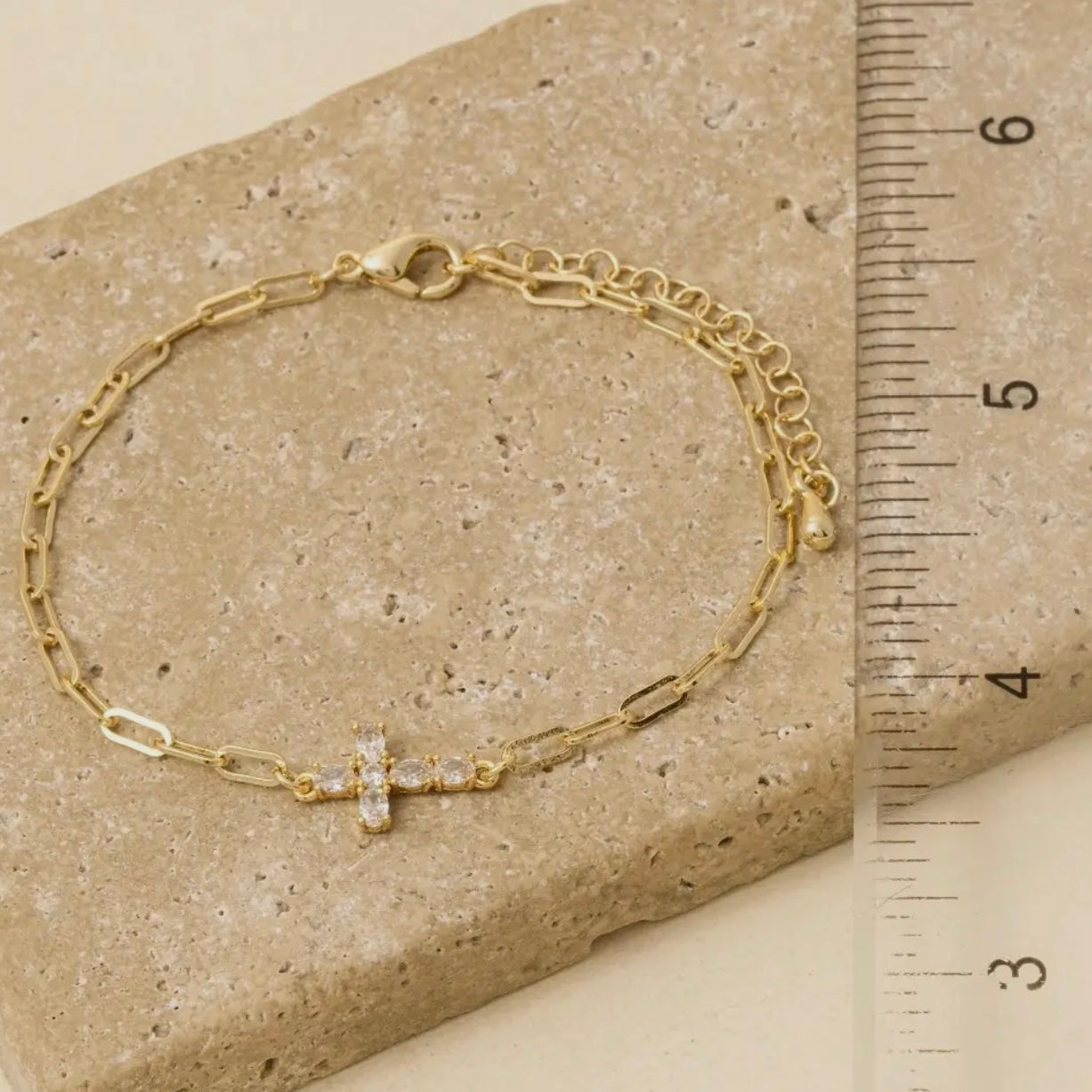 Dainty Chain Link Cross Bracelet - Silver