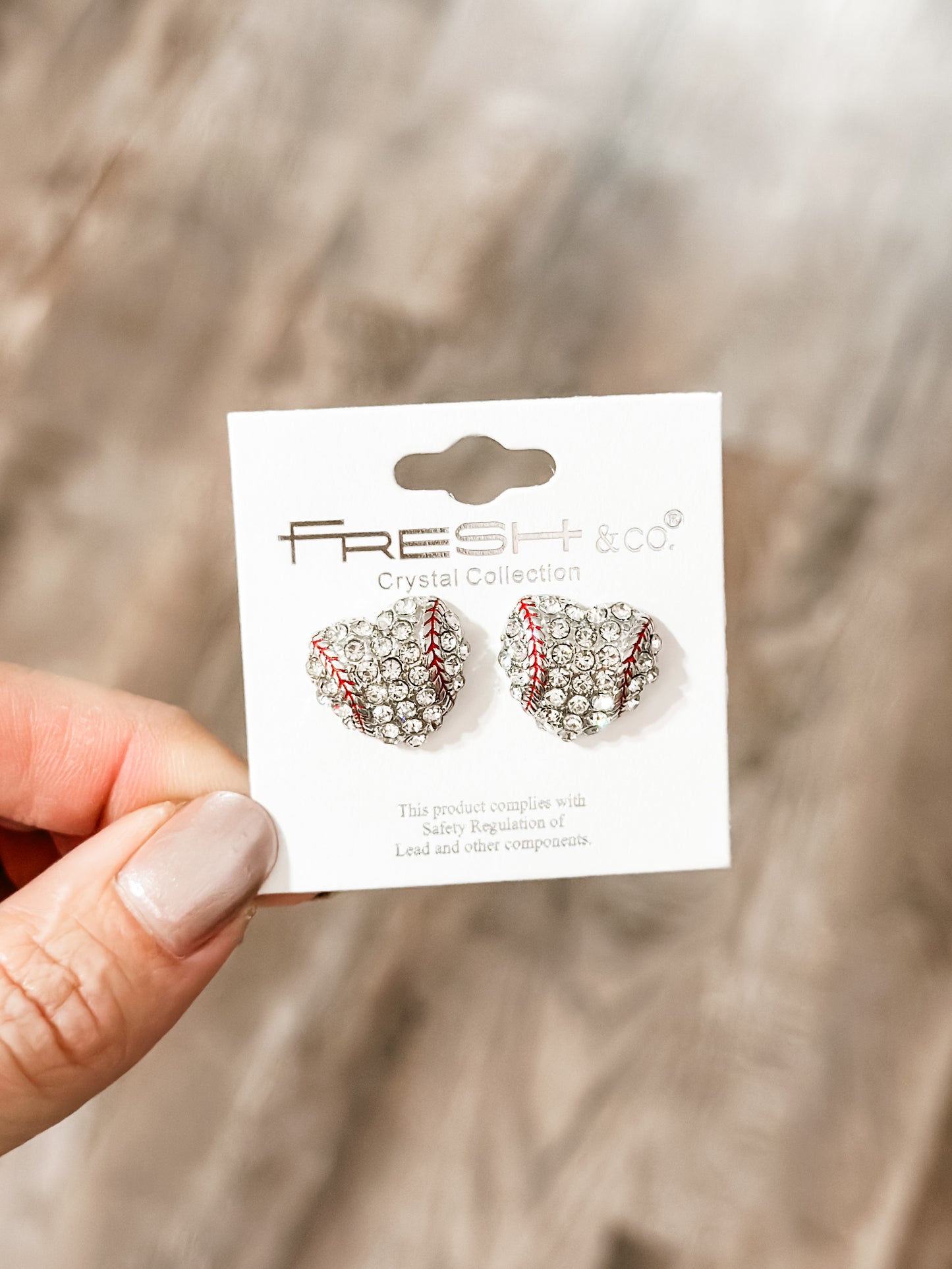 Sparkly Baseball Heart Studs