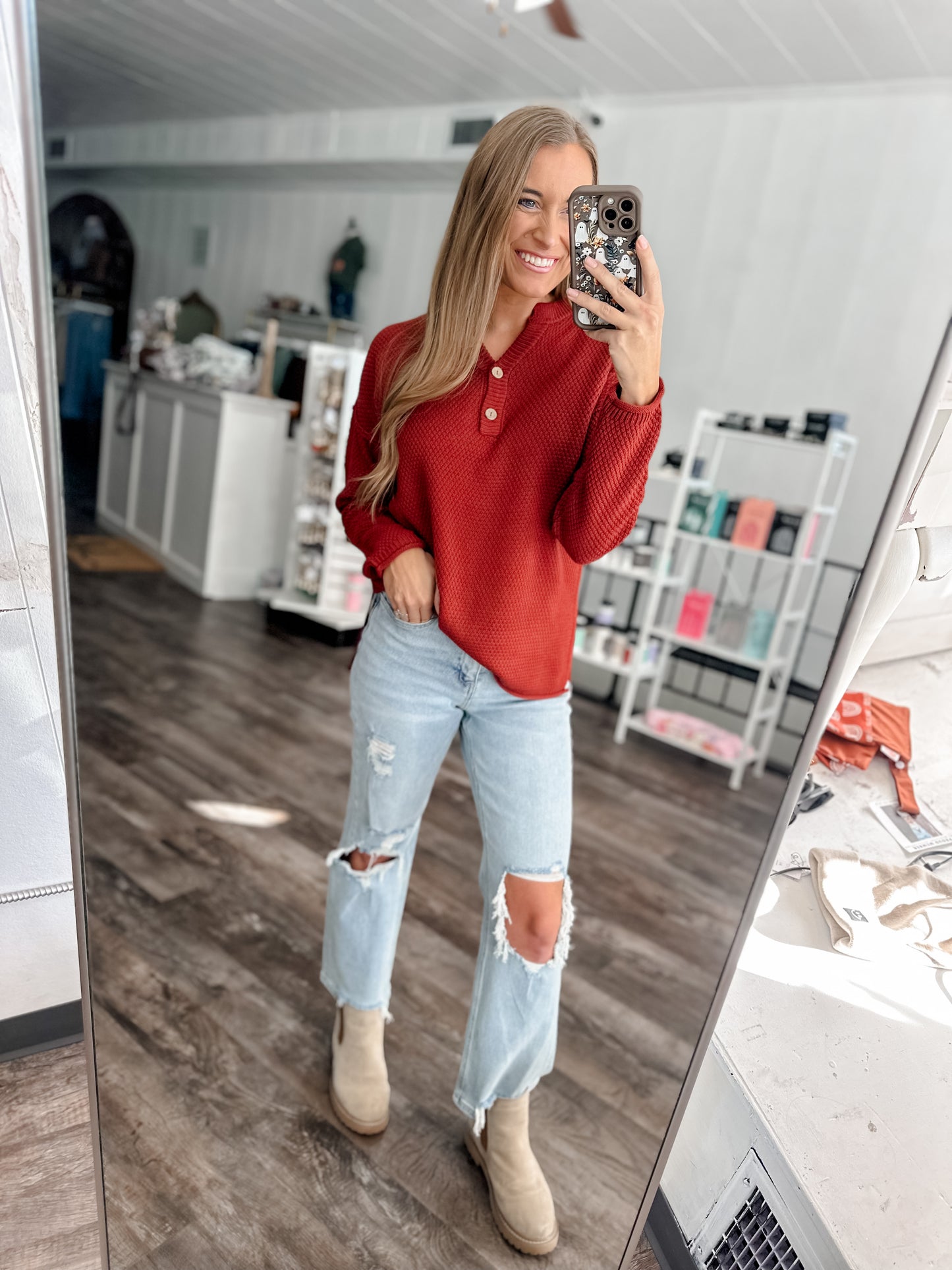 Falling For Comfort Knit Top - Rust