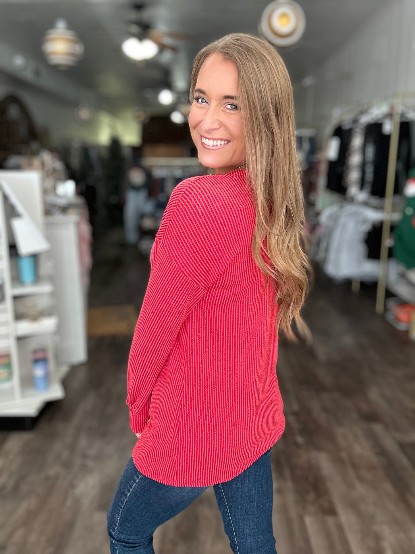 Be Merry Ribbed Top (Red)