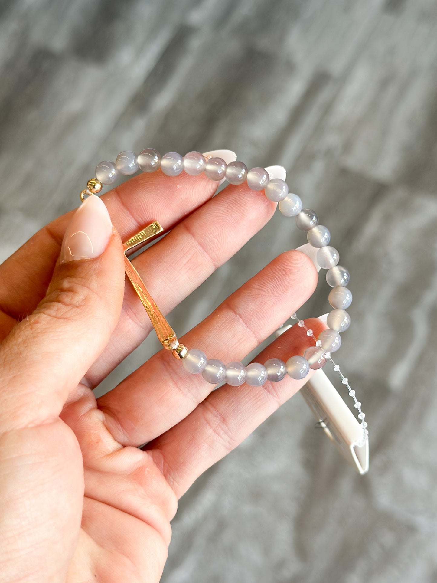 Beaded Cross Bracelet (Grey)