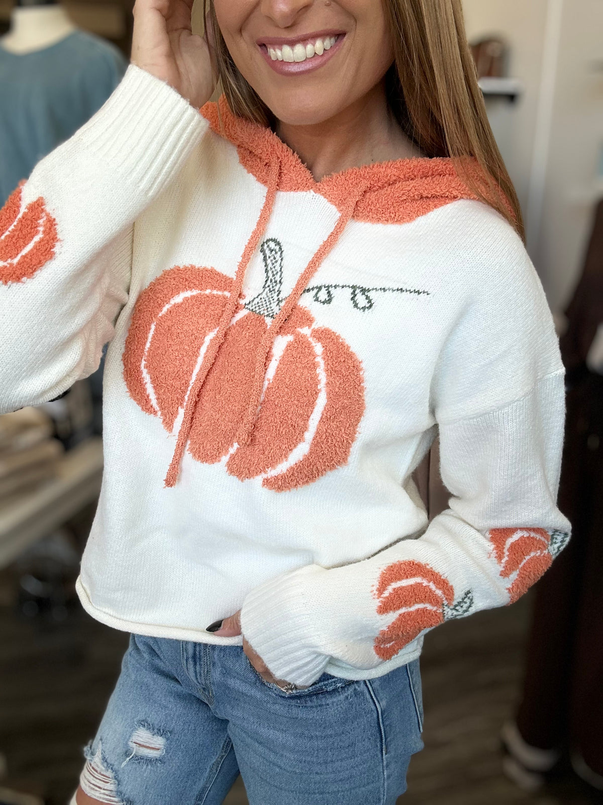 Hannah Cozy Pumpkin Knit Hoodie