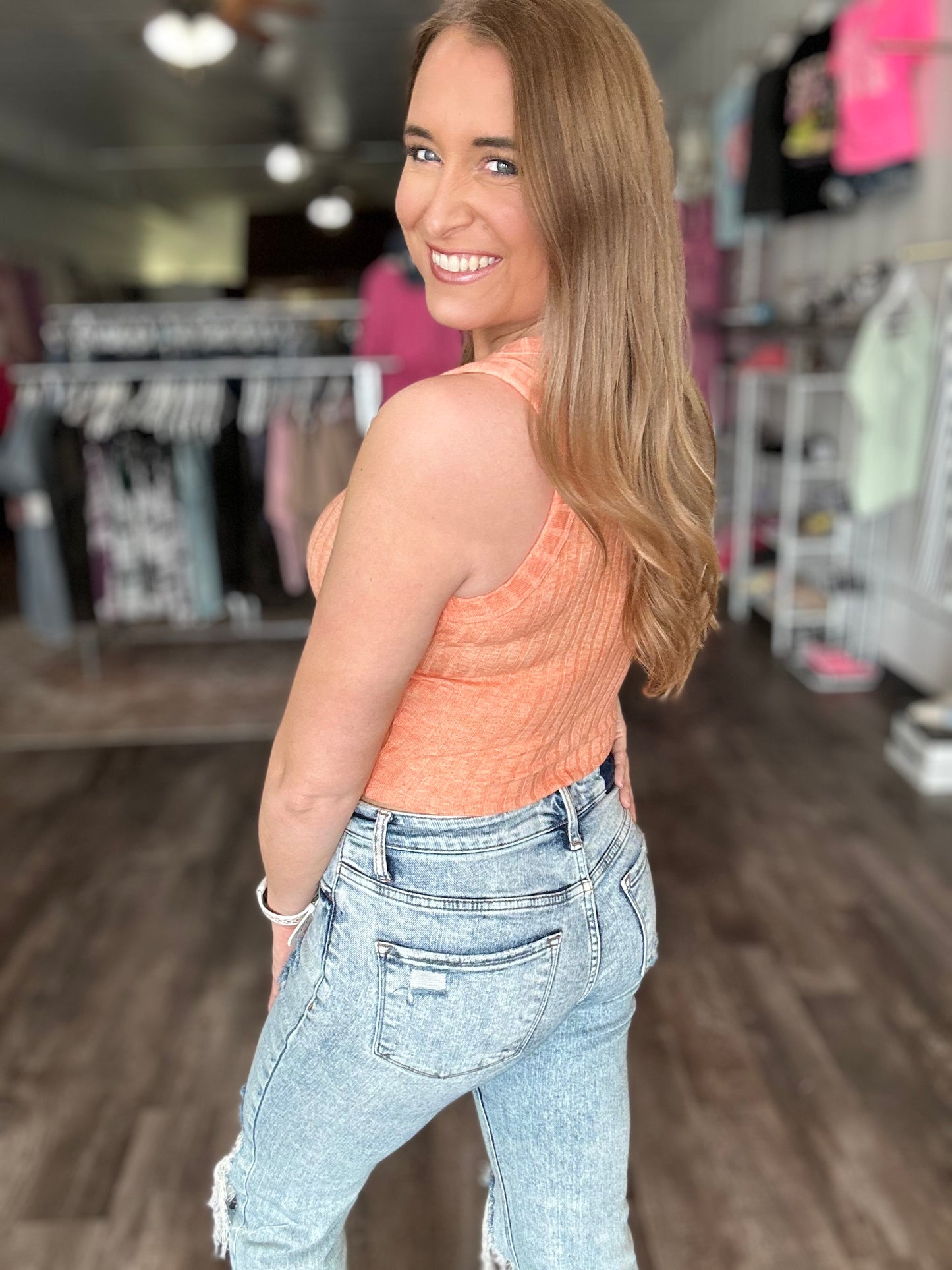 Charlotte Soft Ribbed Cropped Tank - Orange