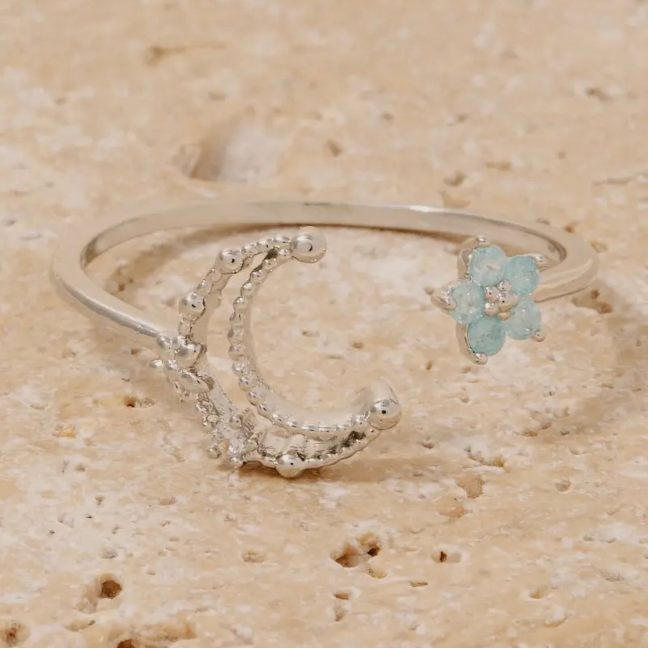 Moon and Star Ring - Silver