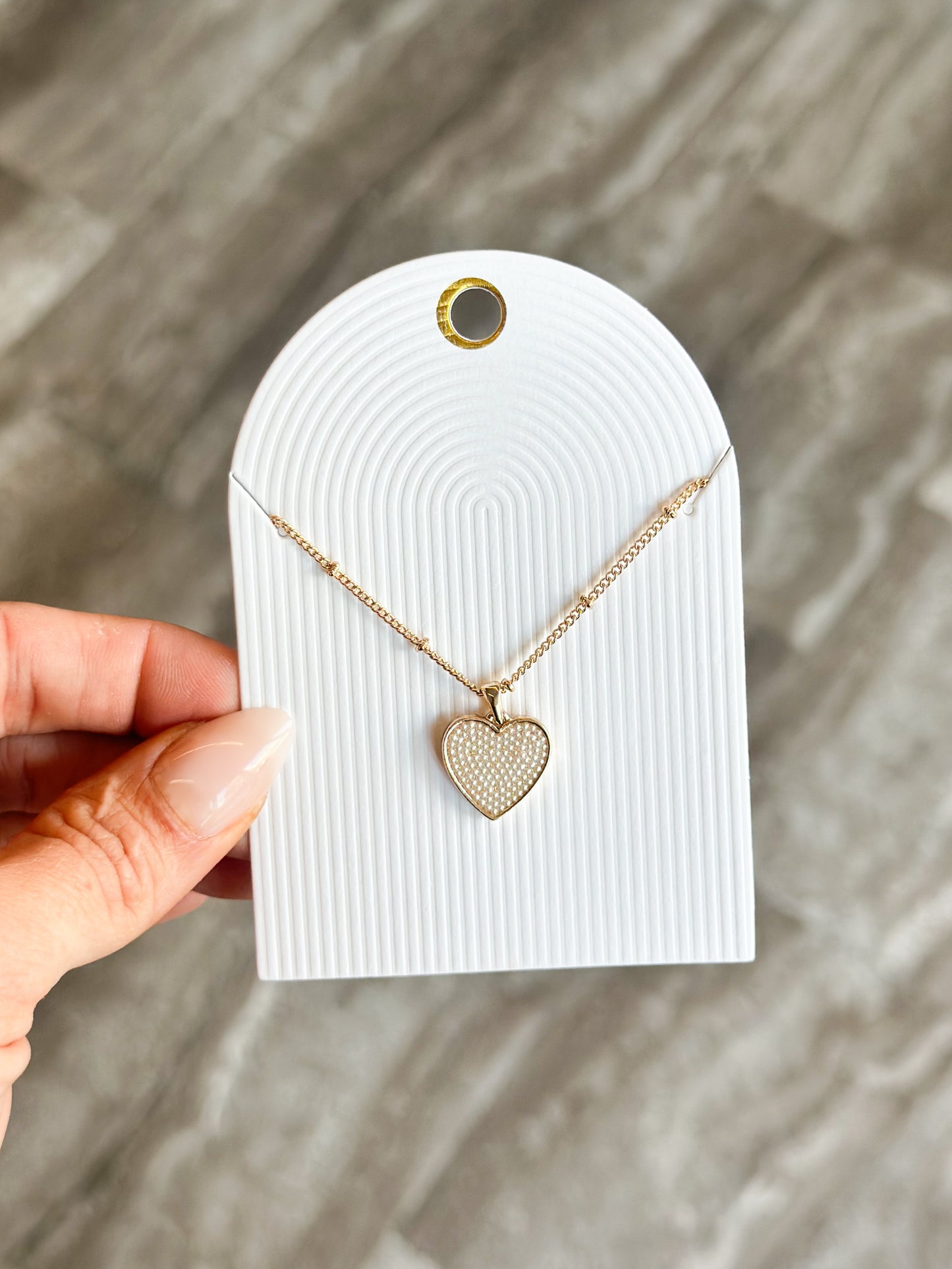 Beaded Heart Necklace (Gold)