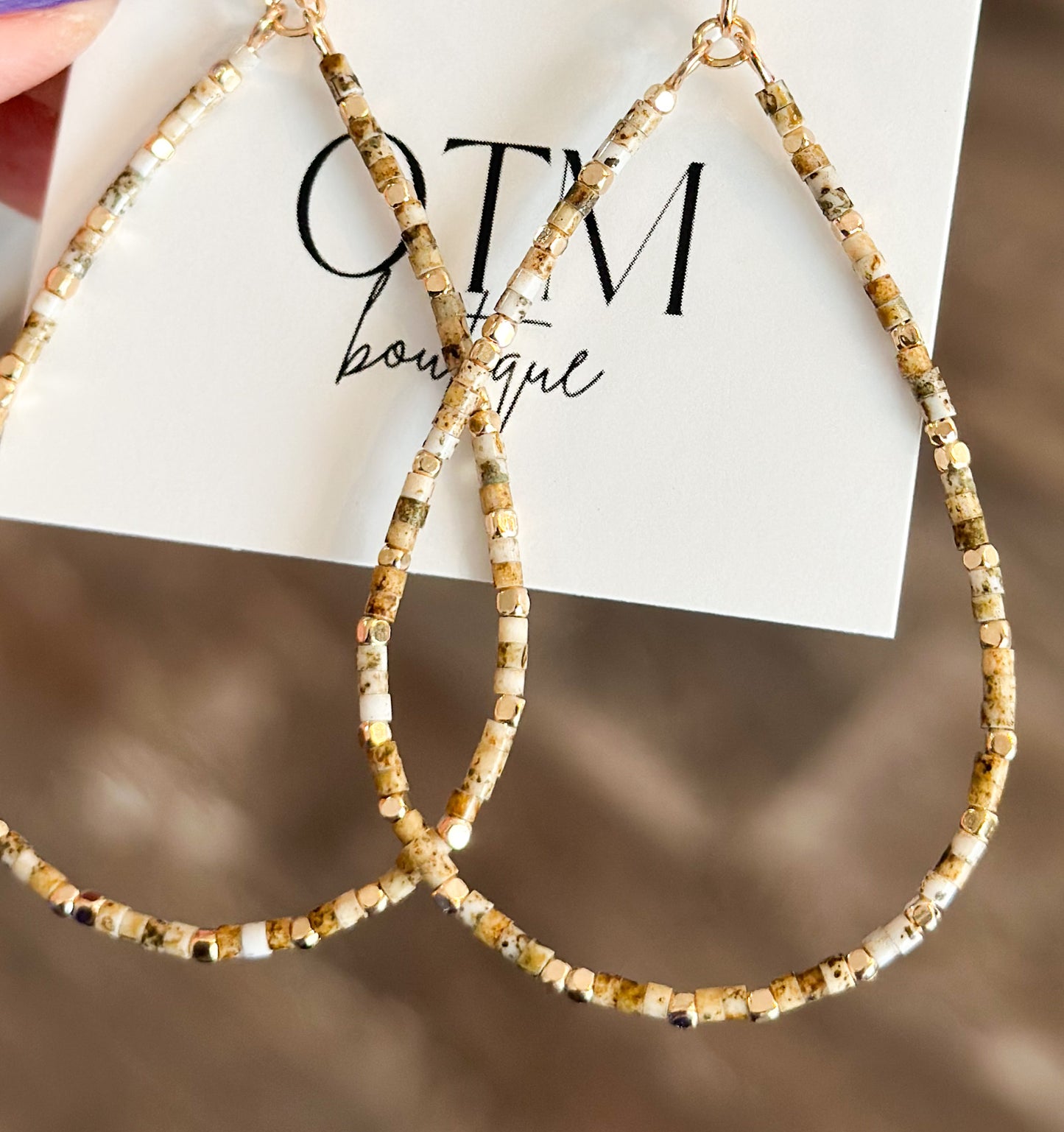 Seed Beaded Teardrop Earrings (Brown)
