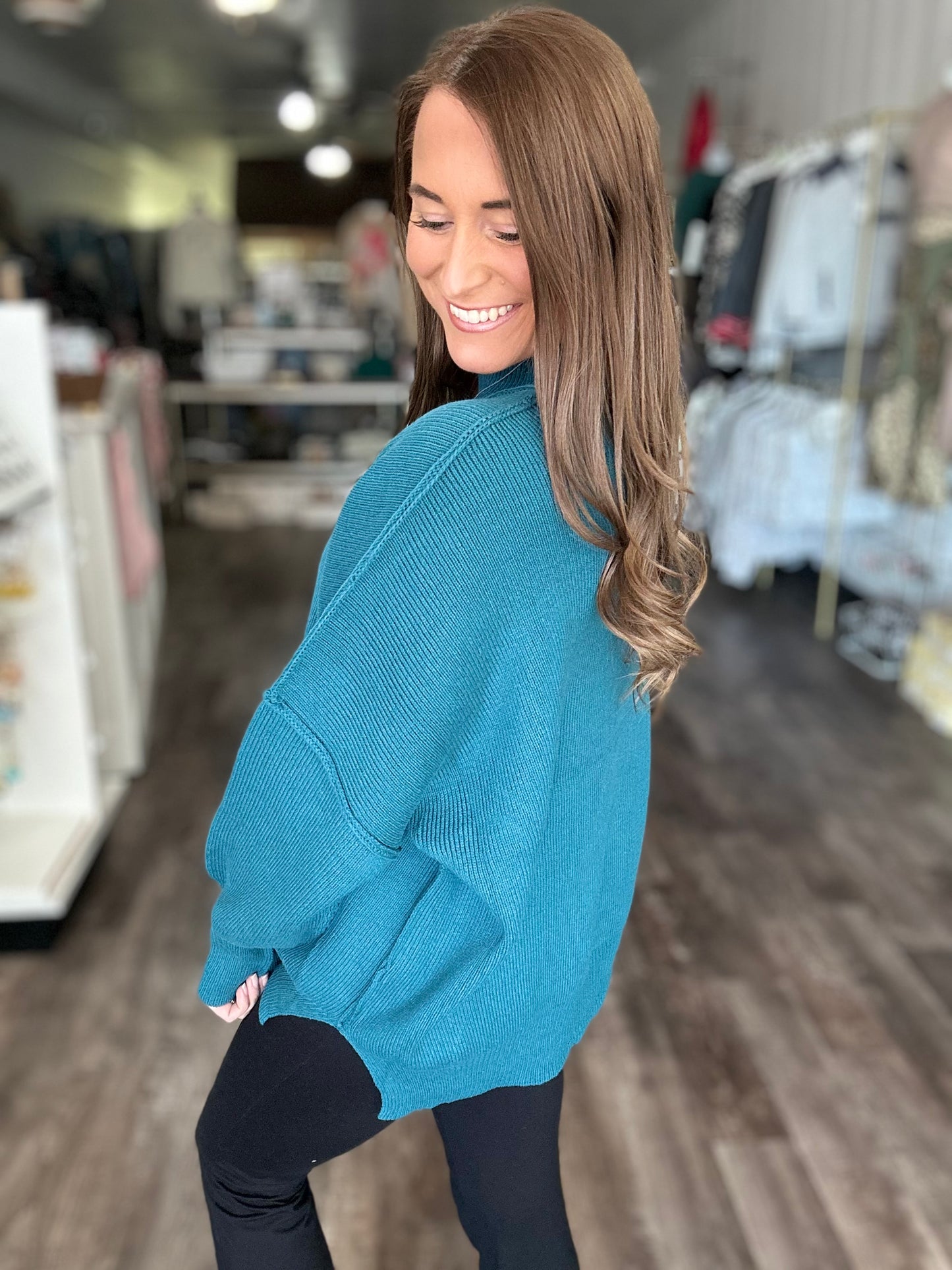 Daydreamer Oversized Mock Neck Sweater - Jade