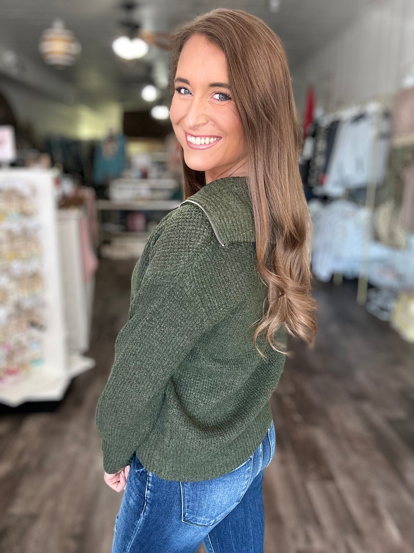 Nothing Like It Quarter Zip Sweater (Dark Green)