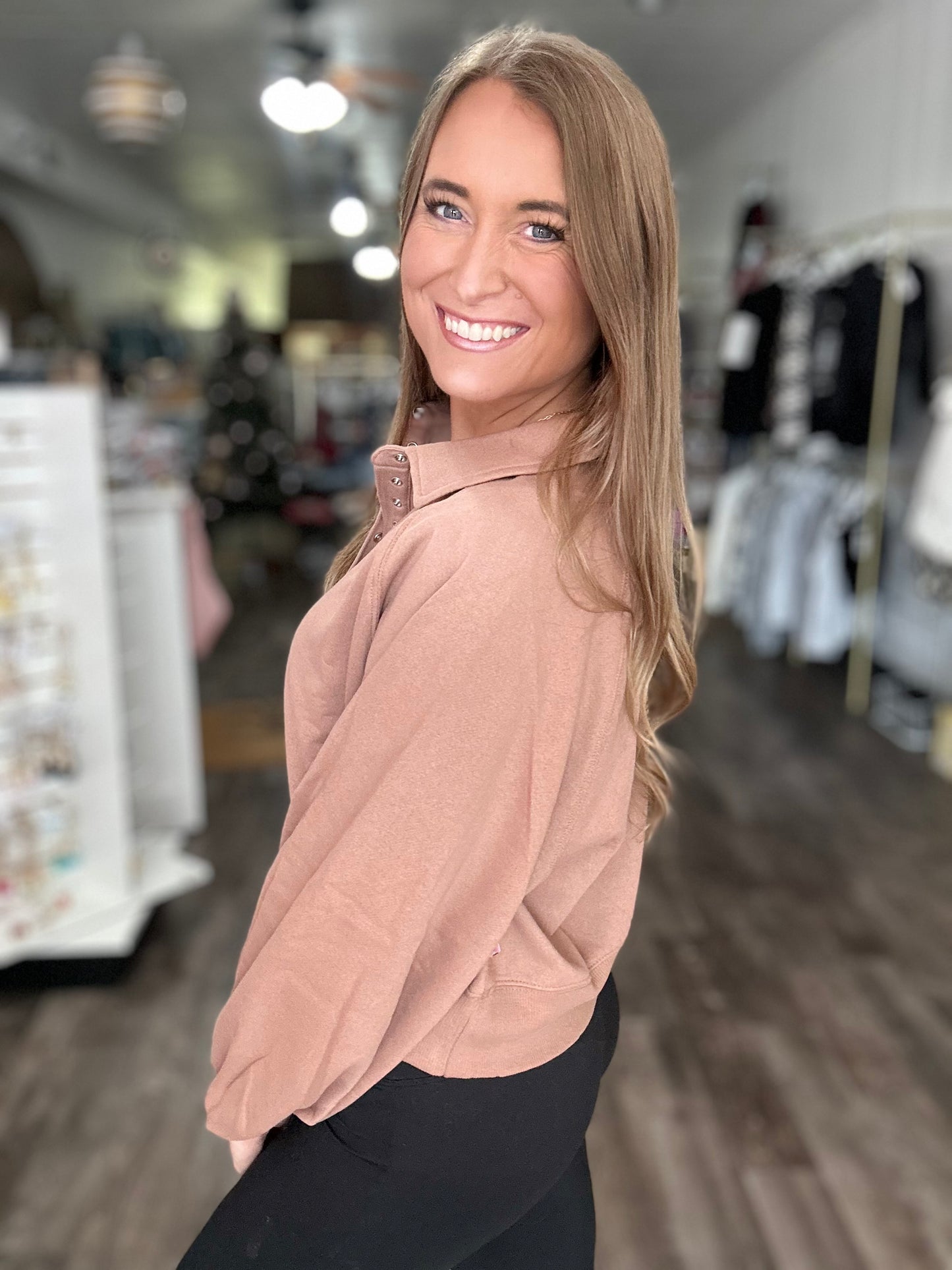 Becca Button Pullover (Umber) - Simply Southern