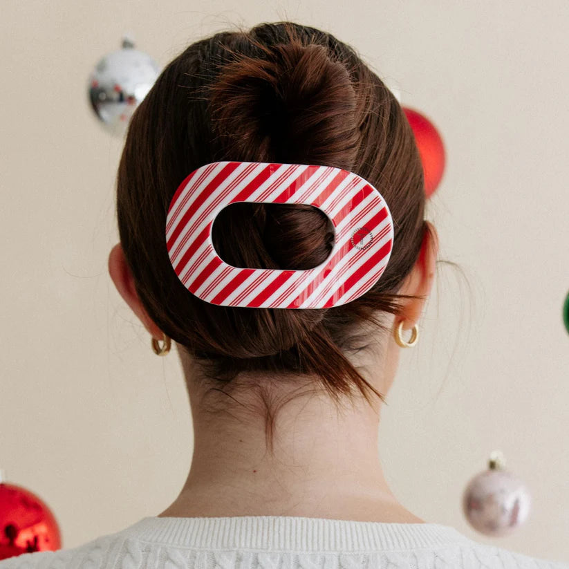 Candy Cane Crush Round Flat Clip - Large