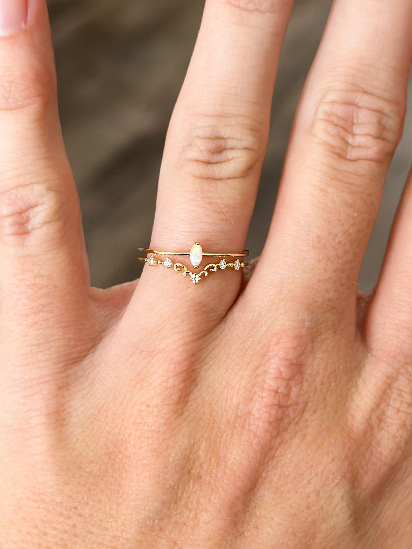 Double Band Opal Rhinestone Ring - Gold