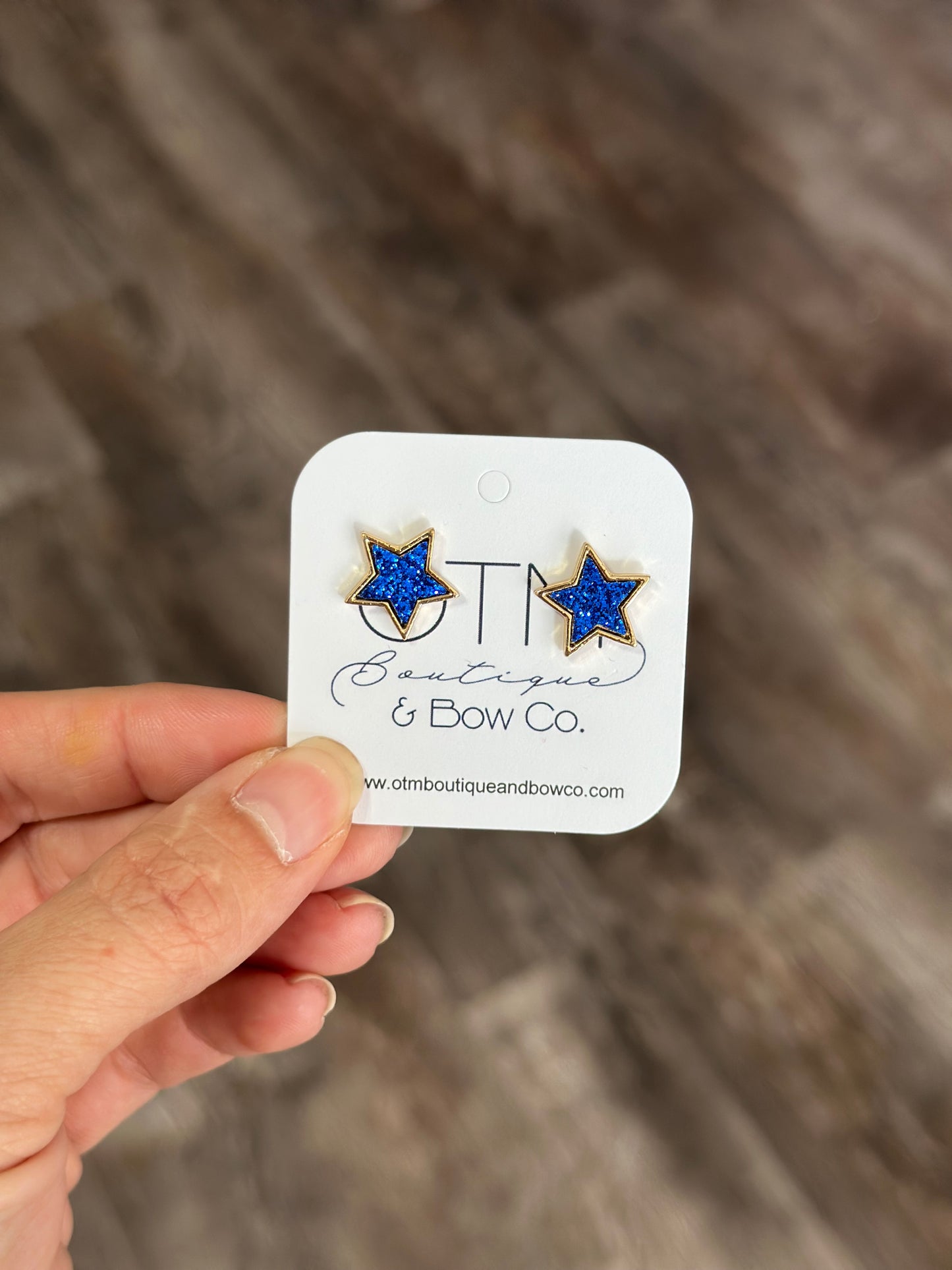 Glitter Star Studs - Blue