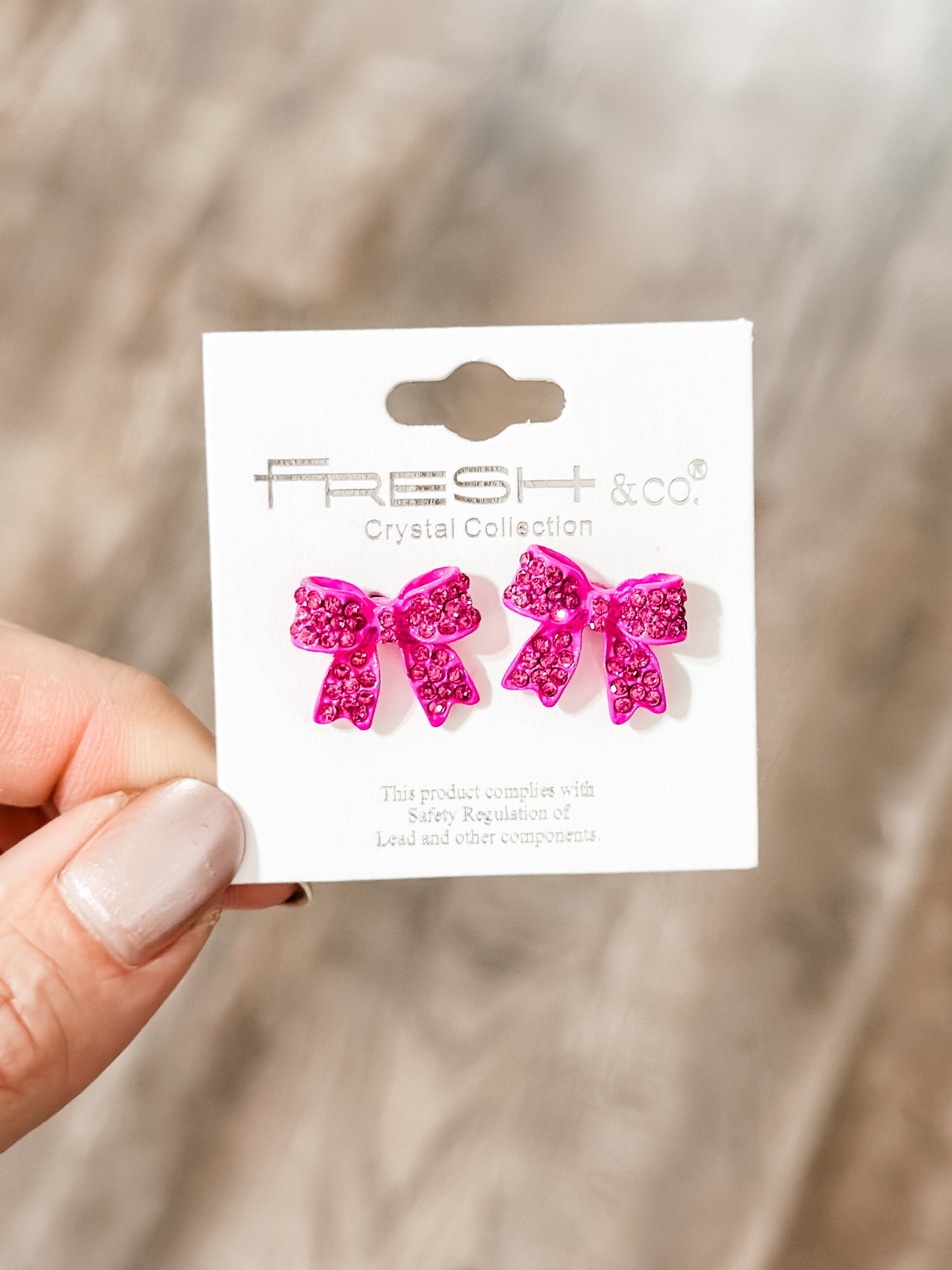 Rhinestone Bow Studs (Dark Pink)