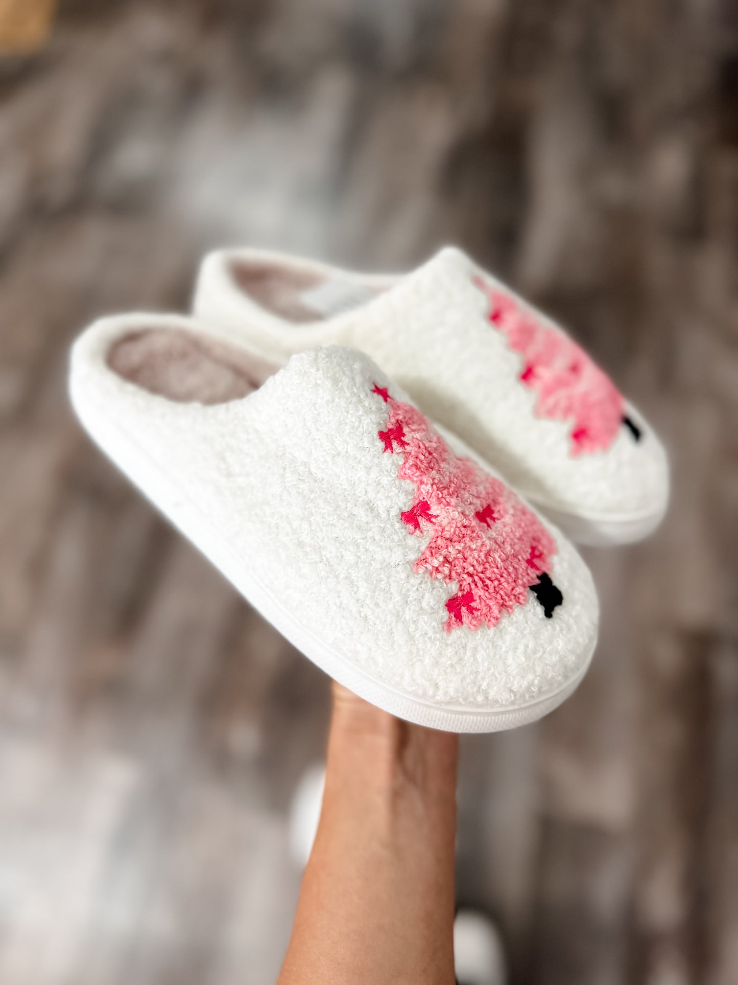 Pink Tree Holiday Slippers