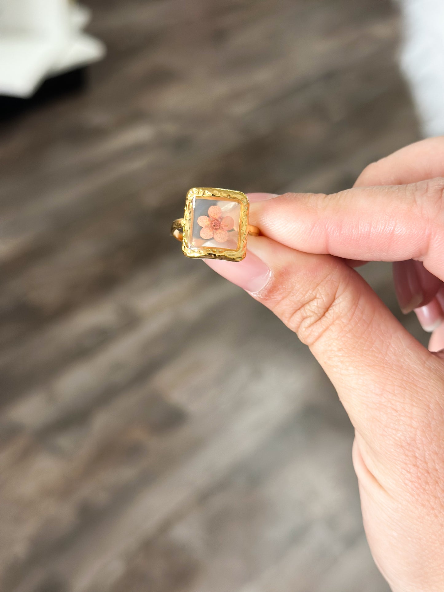 18K Stainless Steel Square Floral Ring