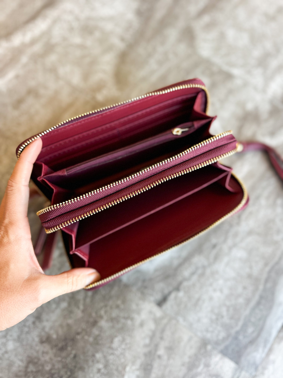 Sherrie Double Zipper Wallet (Wine)