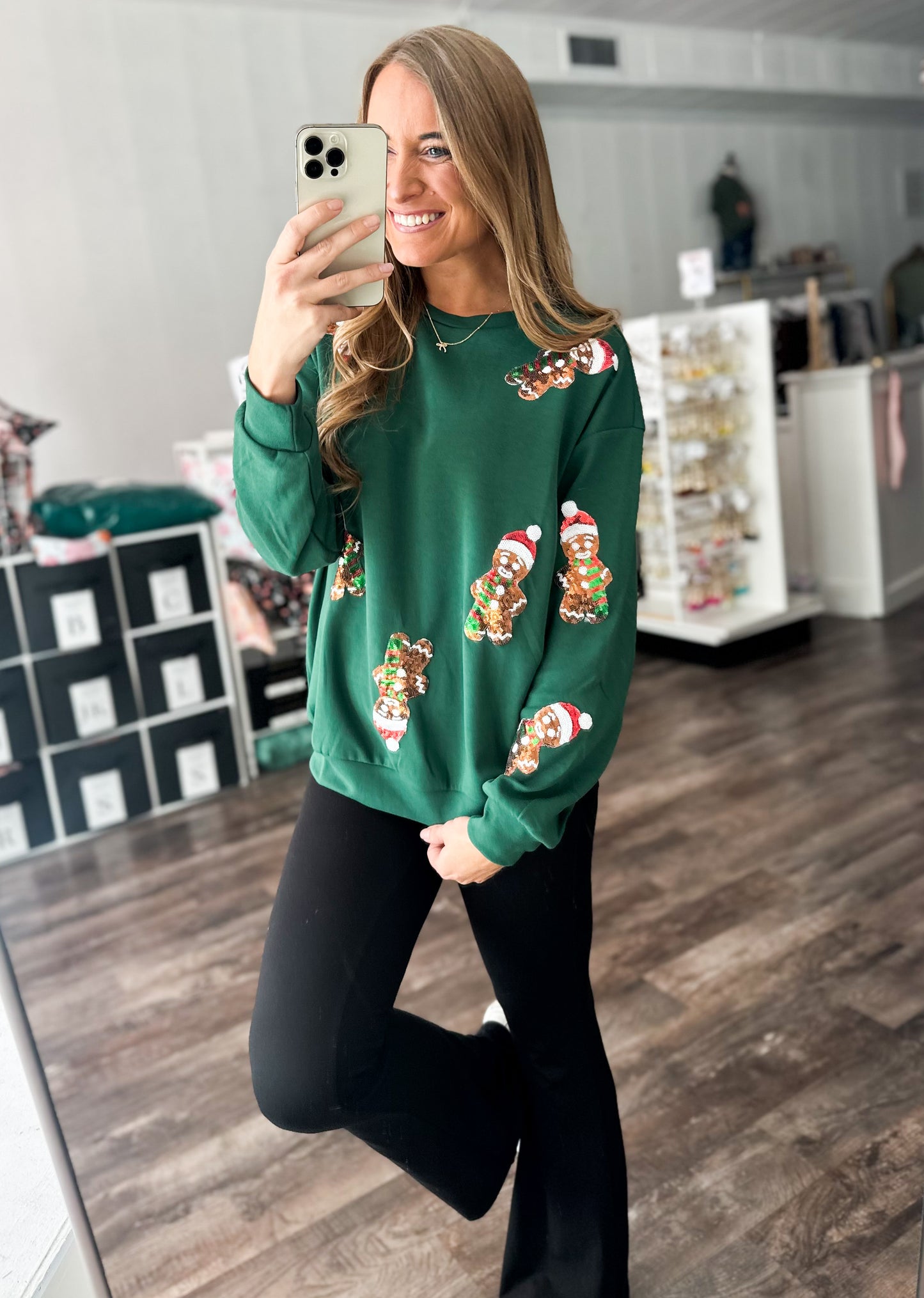 Merry & Bright Sequin Gingerbread Man Pullover