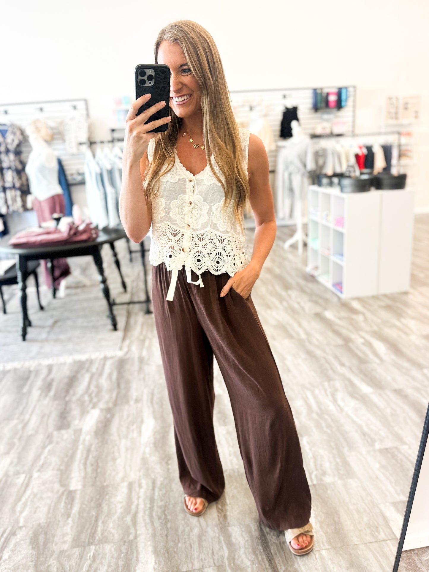 Stroll Down The Lane Linen Pants (Brown)