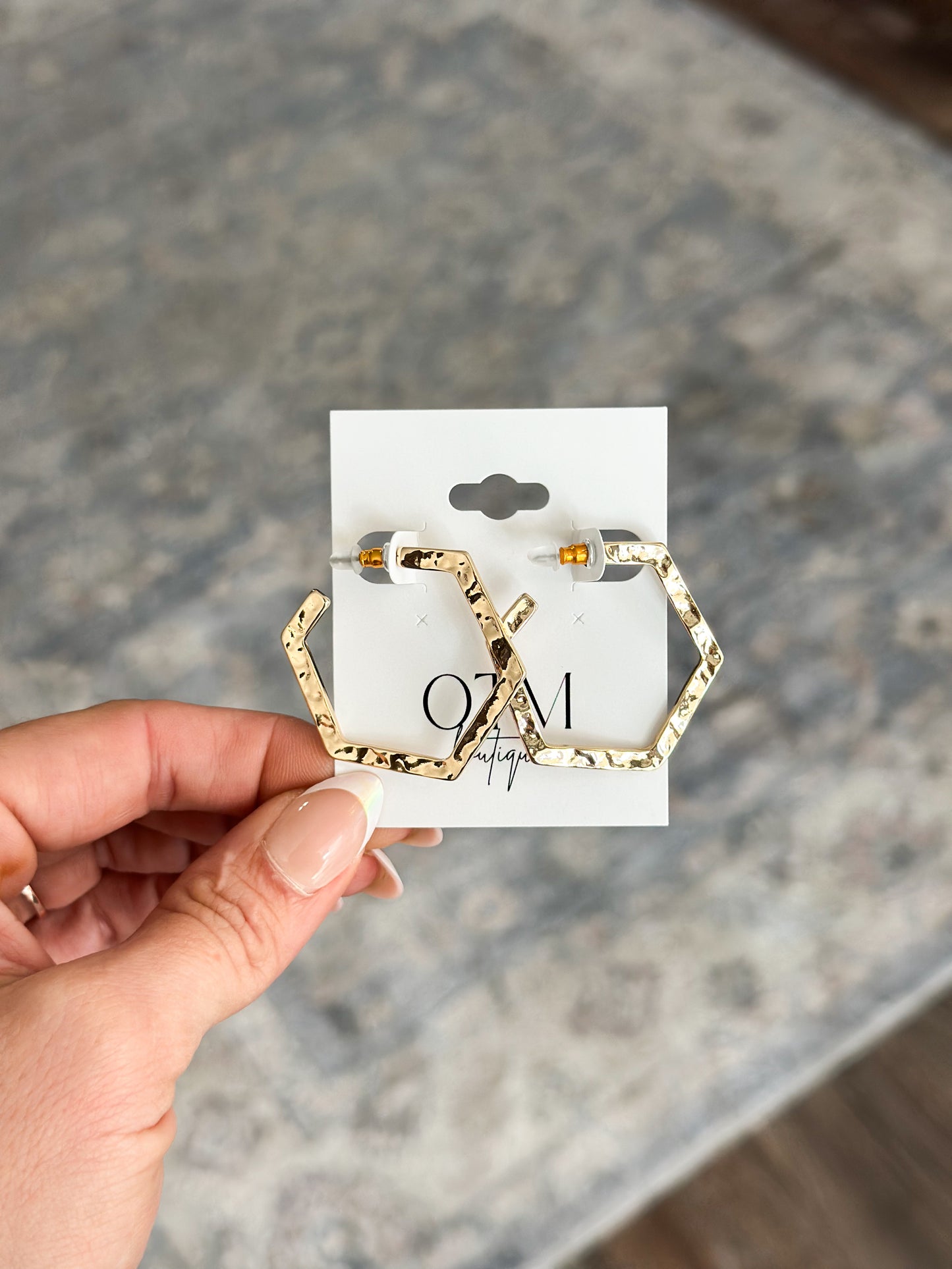 Hammered Hexagon Earrings (Gold)