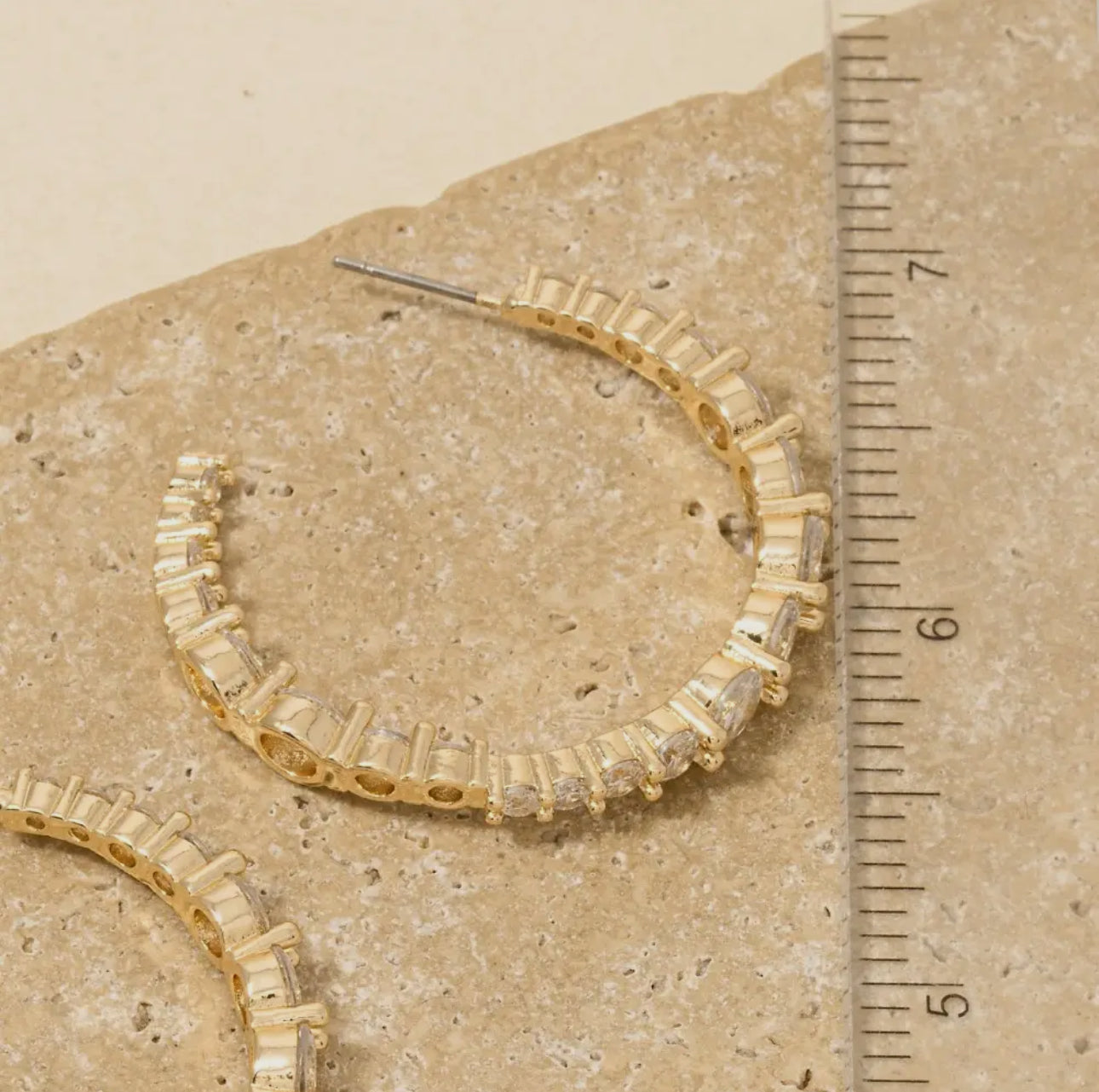 Round Cut Rhinestone Hoops (Gold)