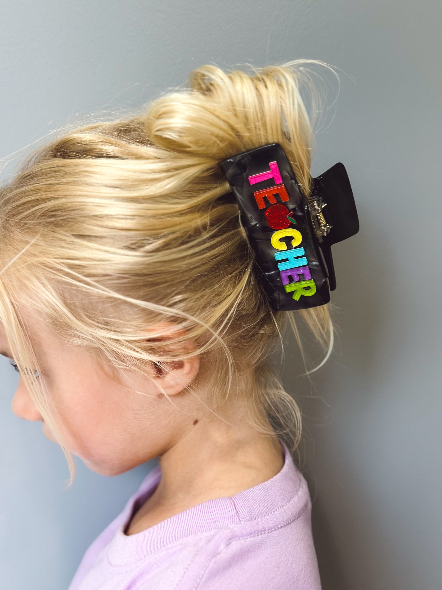 Teacher Acrylic Hair Clip - Black