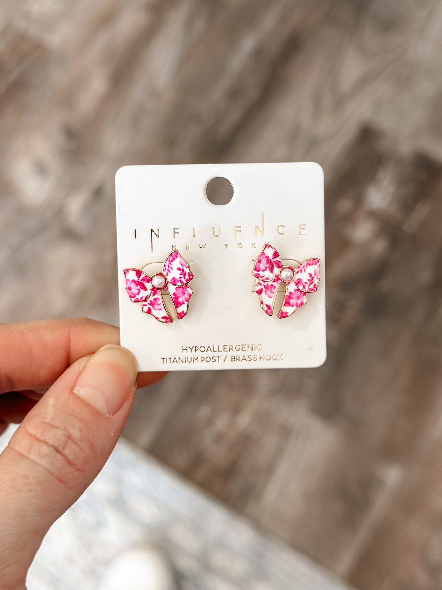 Pink Floral Bow Earrings (Gold)