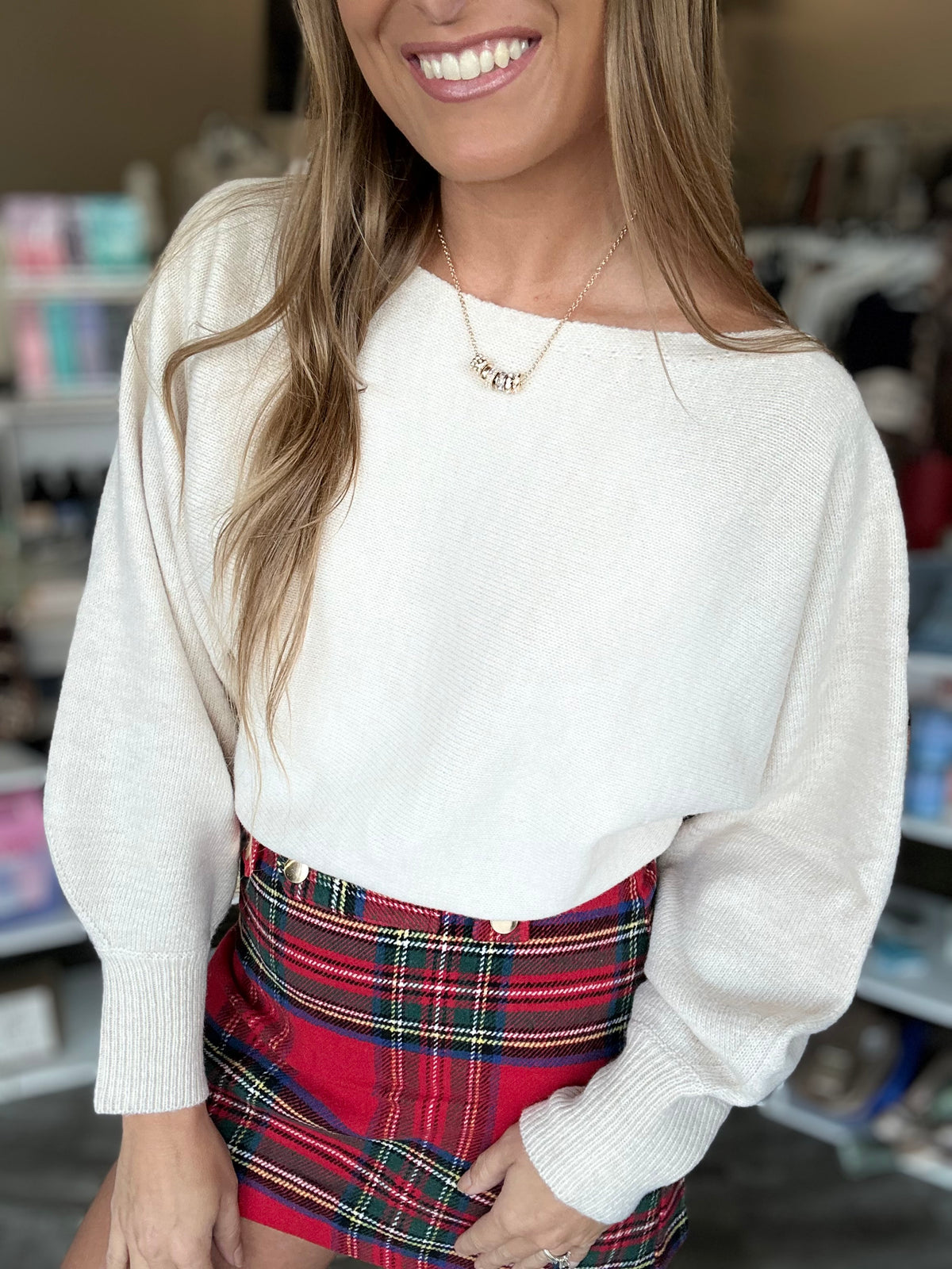 Hallie Boat Neck Sweater (Sand Beige)