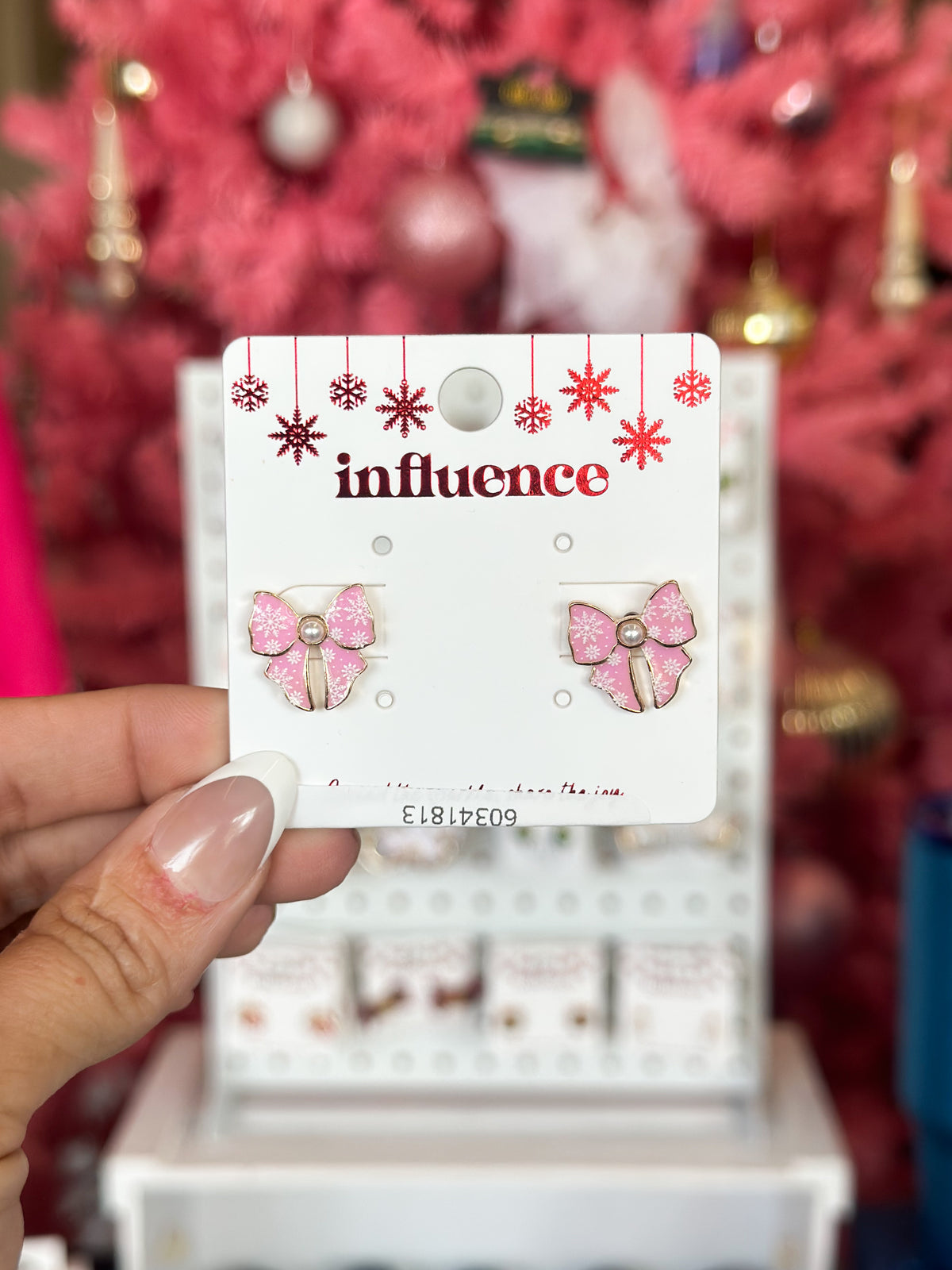 Pink Snowflake Bow Studs
