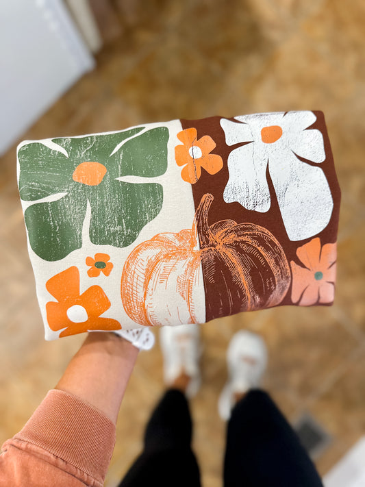 Floral Pumpkin Split Crewneck