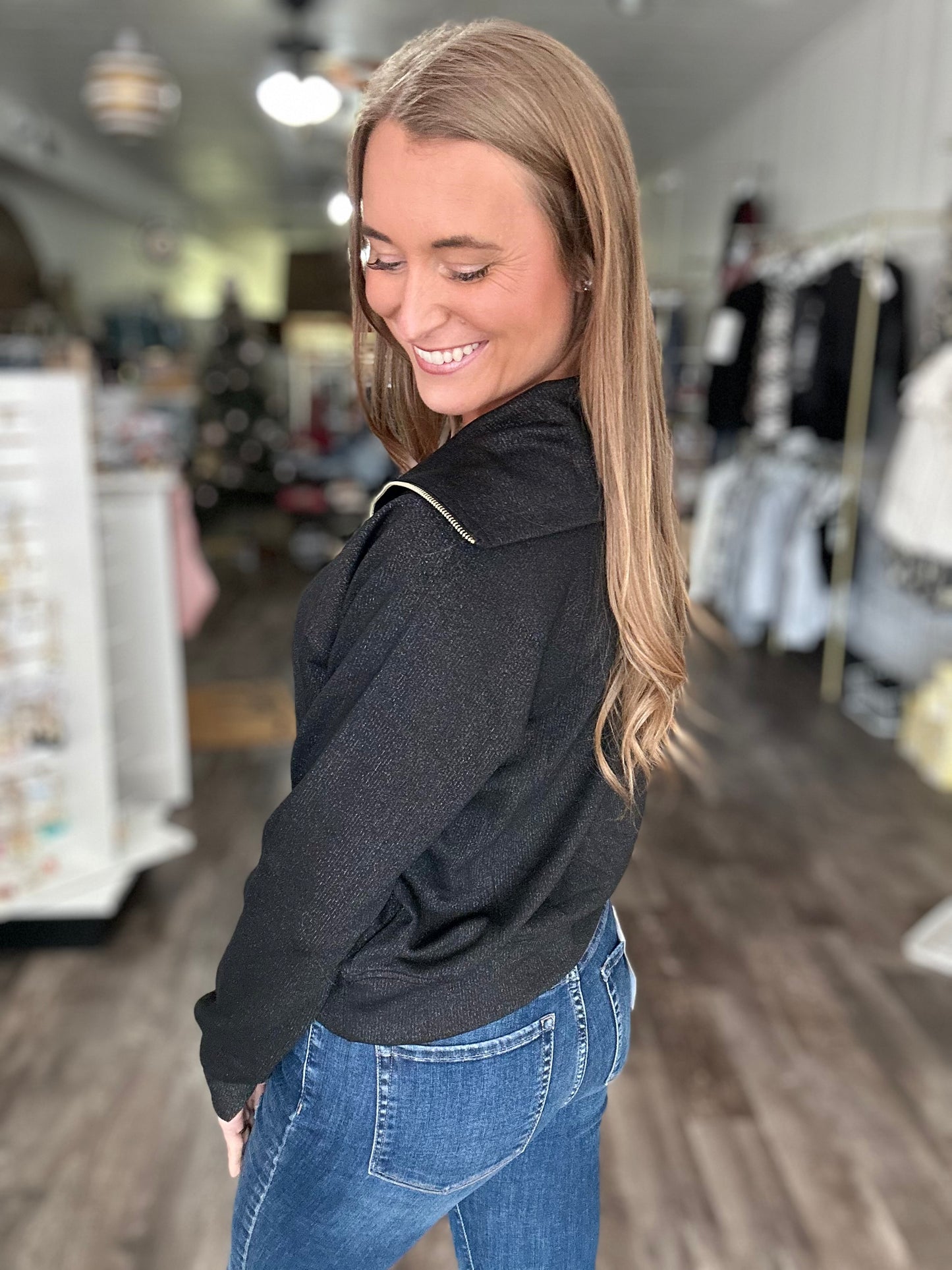 Violet Quarter Zip (Black) - Simply Southern