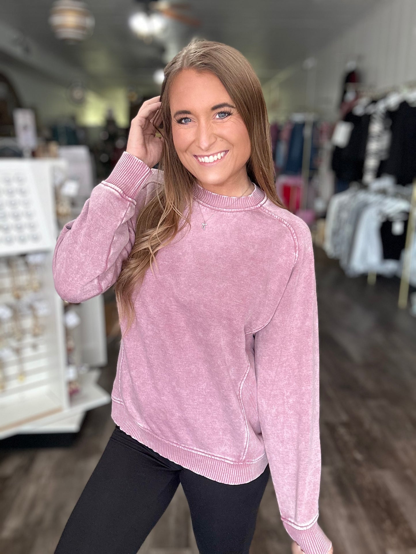 Make It Last Acid Wash Pullover (Light Rose)